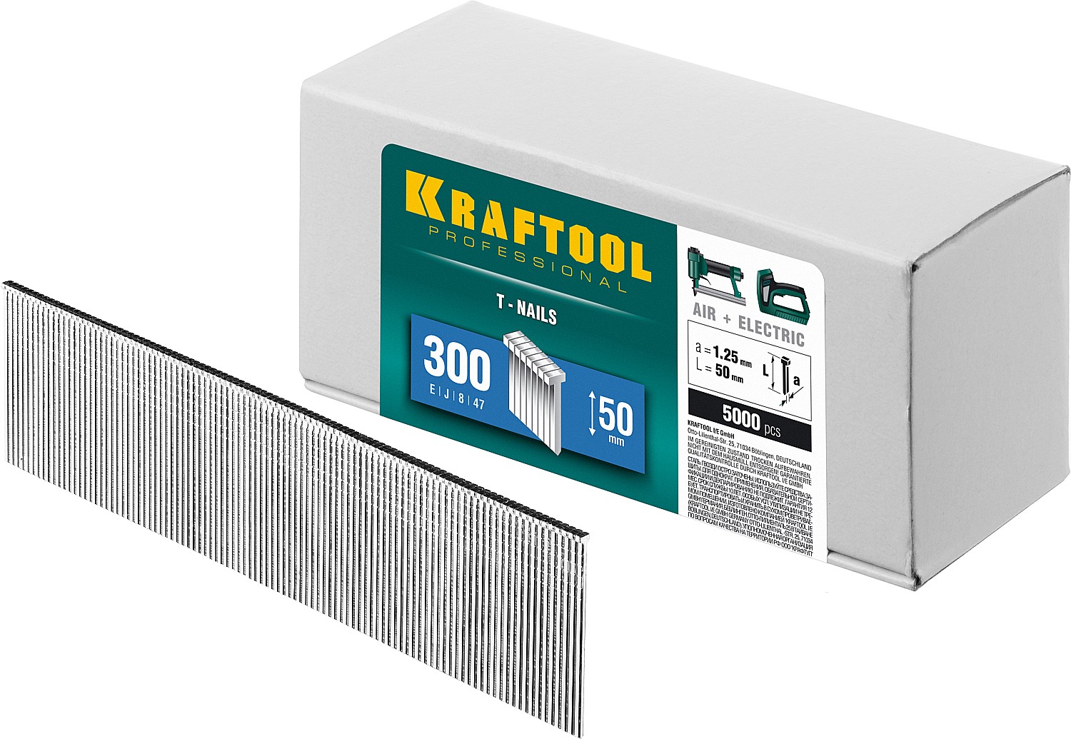 KRAFTOOL гвозди тип 300 (47/J/ F), 50 мм, калибр 18GA. 5000 шт (31785-50)
