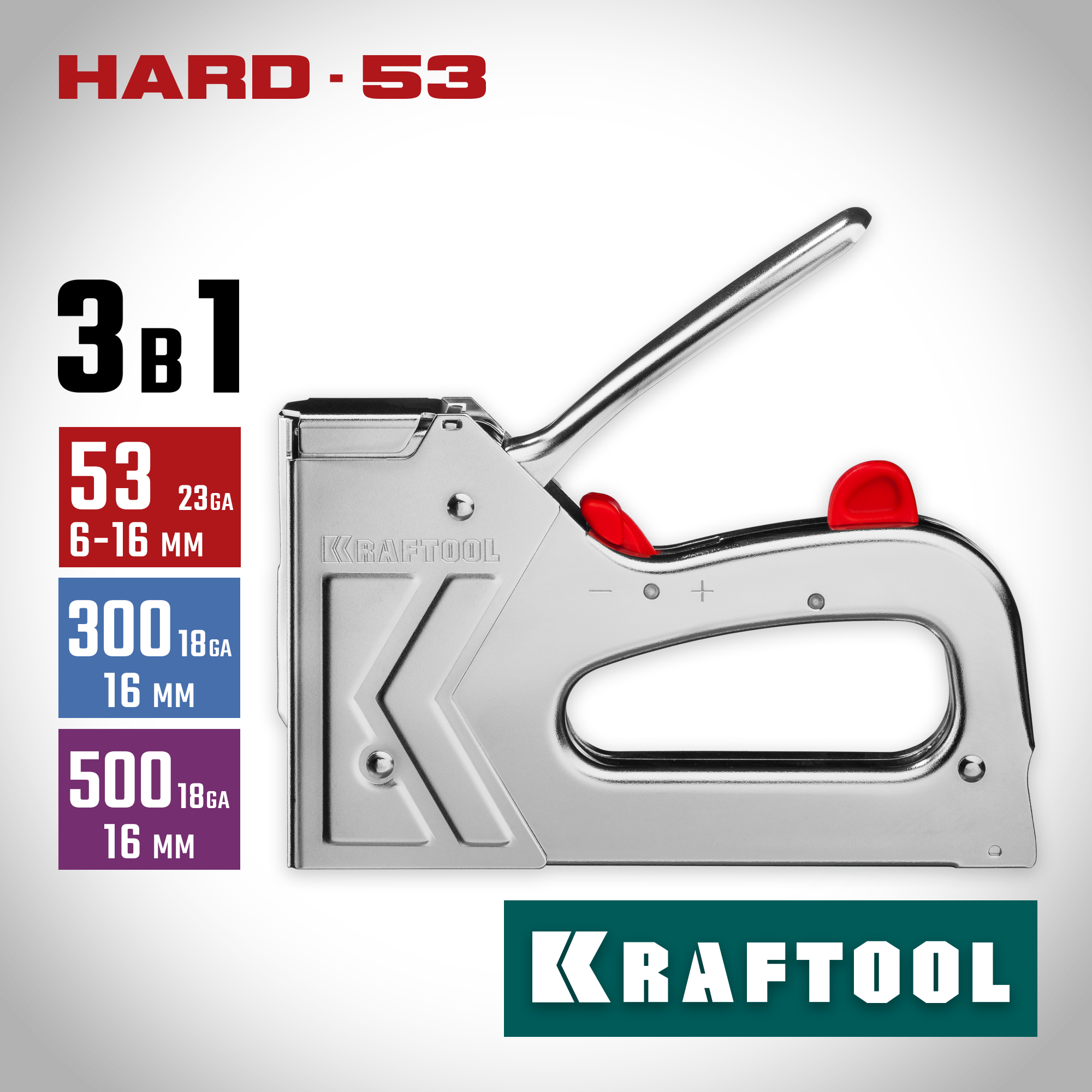 KRAFTOOL EXTREM 53, тип 53 (A/10/JT21) 23GA (6 - 16 мм)/300/500, стальной рессорный степлер (3180) — фото 2