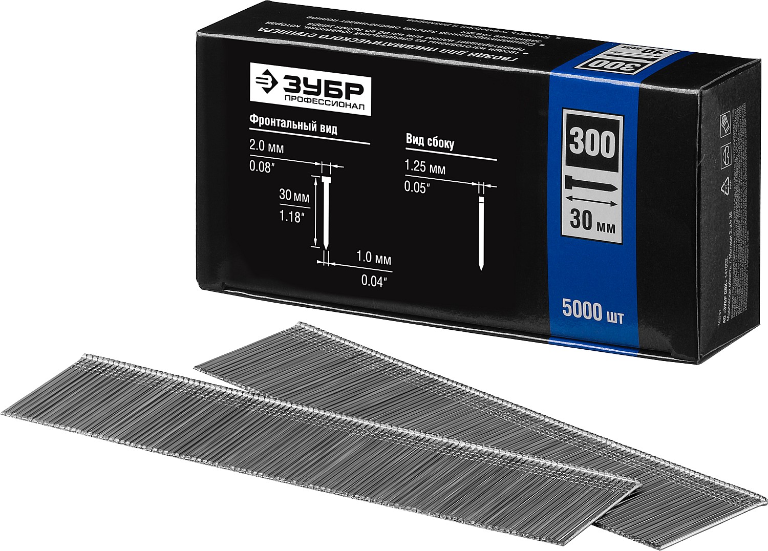 ЗУБР гвозди тип 300 (47/J/F), 30 мм, калибр 18GA. 5000 шт. Профессионал (31830-30)