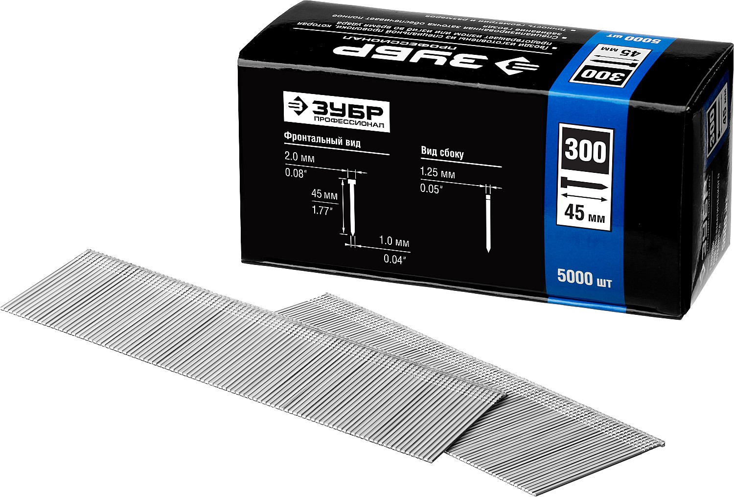 ЗУБР гвозди тип 300 (47/J/F), 45 мм, калибр 18GA. 5000 шт. Профессионал (31830-45)
