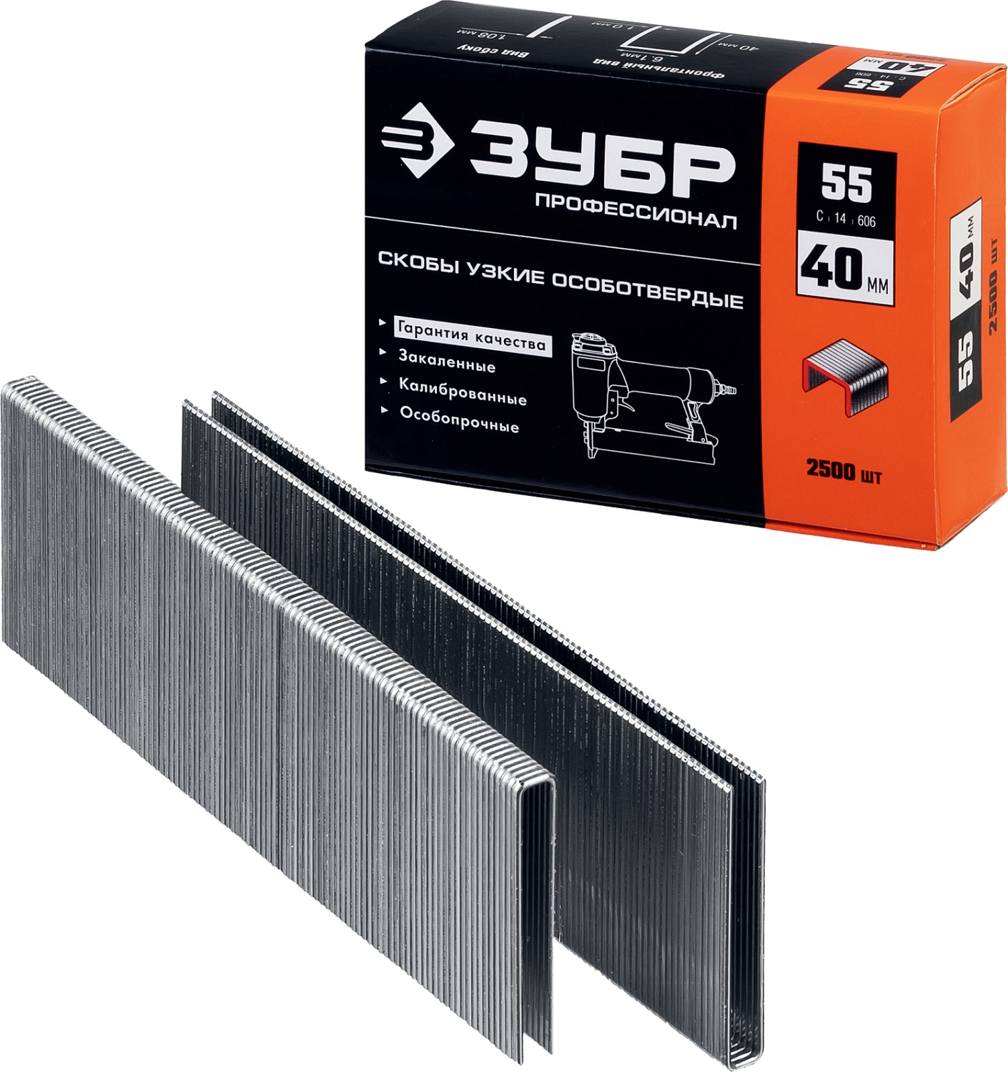 ЗУБР скобы тип 55 (90/C), 40 мм, калибр 18GA. 2500 шт. Профессионал (31855-40)