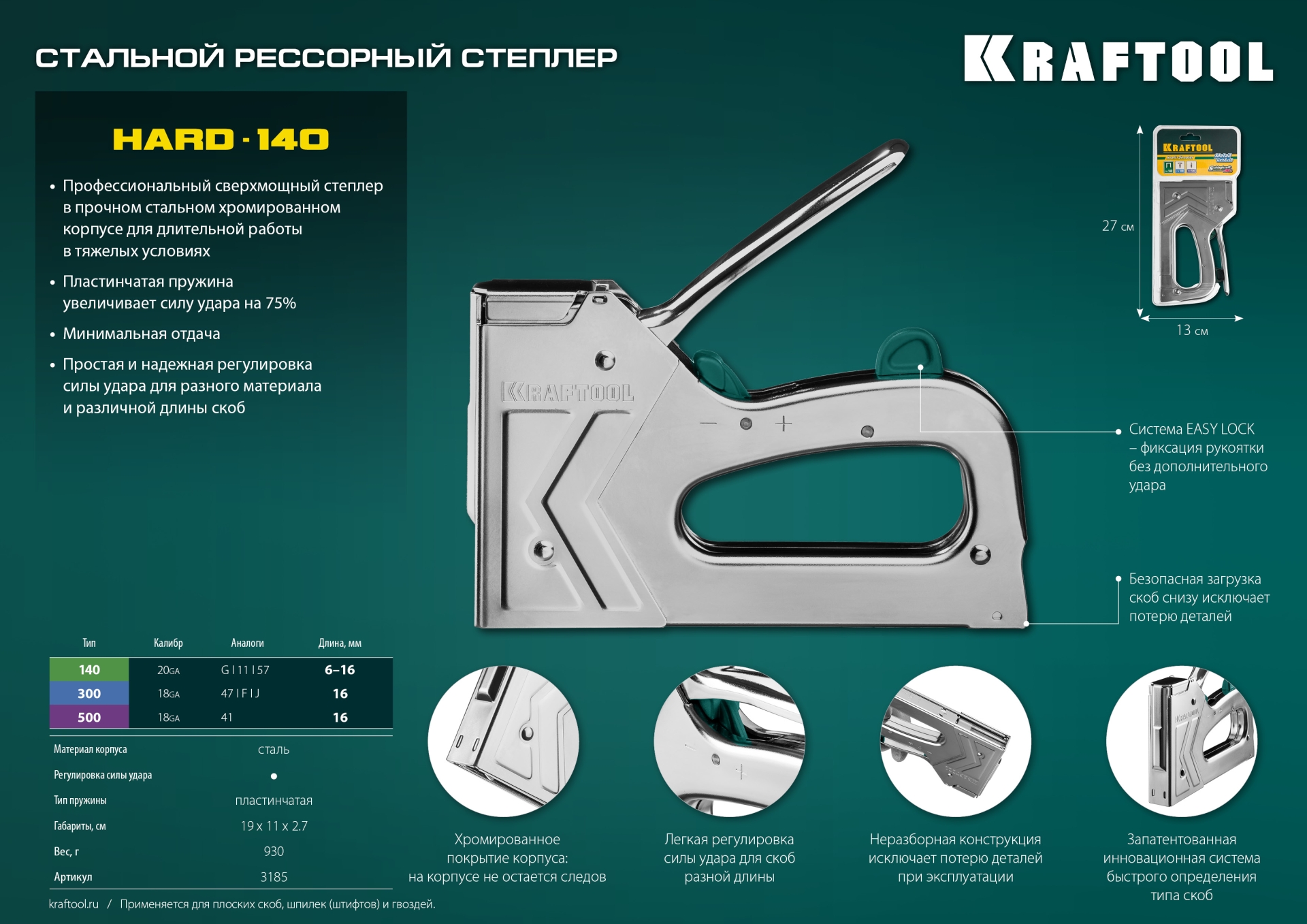 KRAFTOOL EXTREM 140, тип 140 (G/11/57) 20GA (6 - 16 мм)/300/500, стальной рессорный степлер (3185) — фото 16