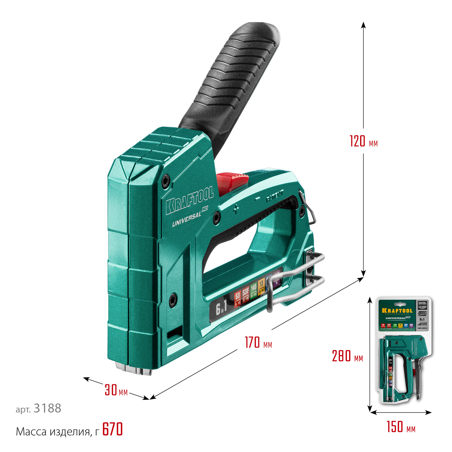 KRAFTOOL Universal-HD, 6-в-1: 53 (A/10/JT21) 23GA (6 - 14 мм)/140 (G/11/57) 20GA (8 - 14 мм)/13/53F/300/500, универсальный алюминиевый степлер (3188) — фото 16