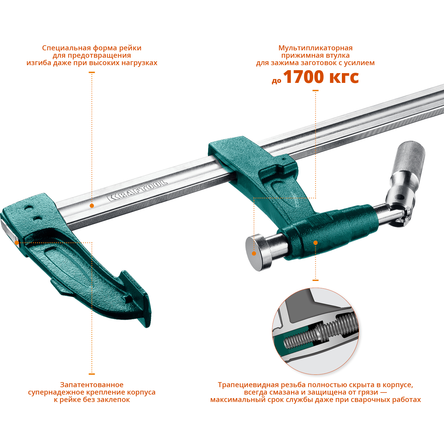 KRAFTOOL E -60/12, 125 х 600 мм, мощная струбцина F (32013-125-600) — фото 2