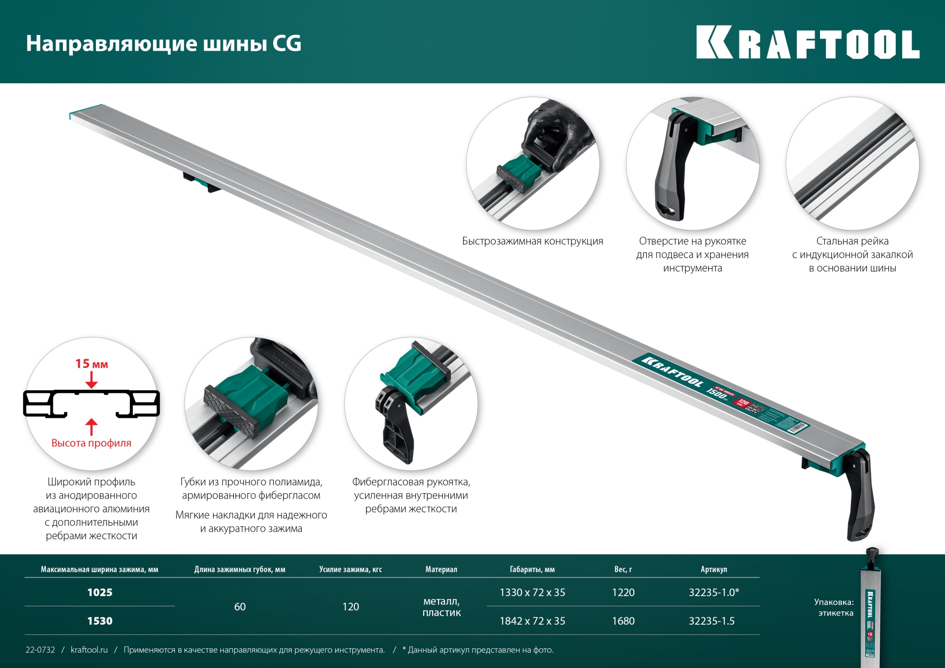 KRAFTOOL CG-150, 1530 мм, зажимная, направляющая шина (32235-1.5) — фото 11