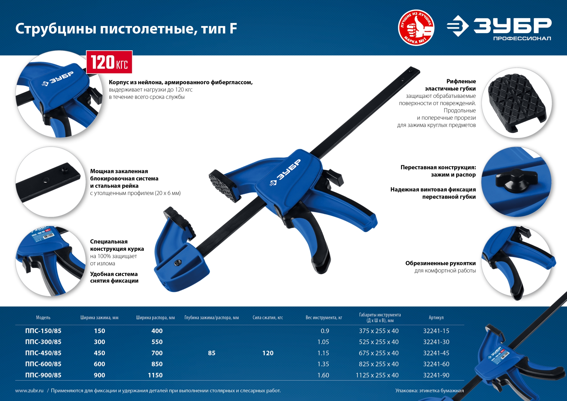 ЗУБР ППС-15/85, 150 х 85 мм, пистолетная струбцина, Профессионал (32241-15) — фото 10