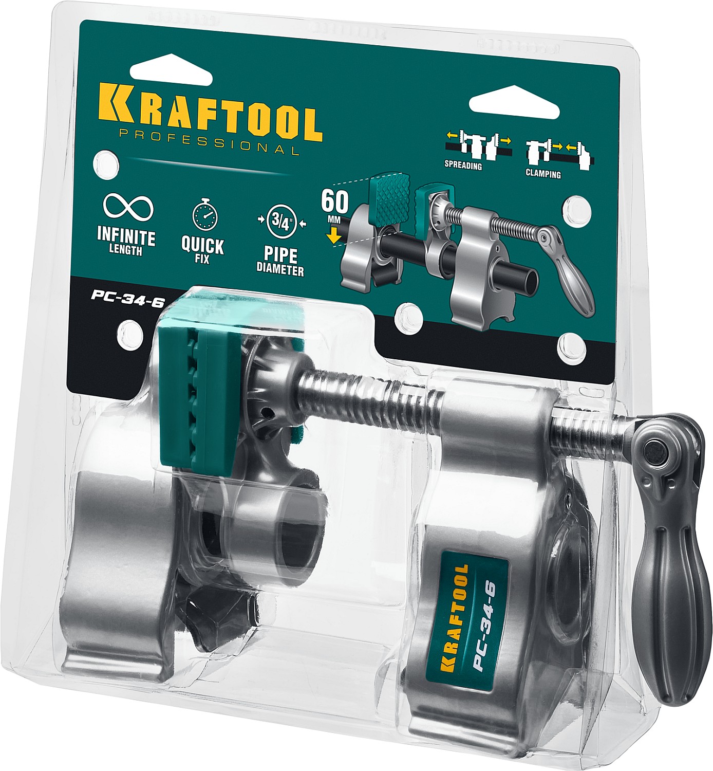 KRAFTOOL PC-34-6, 3/4″, глубина зажима 60 мм, зажим и распор, трубная струбцина (32301-1) — фото 8