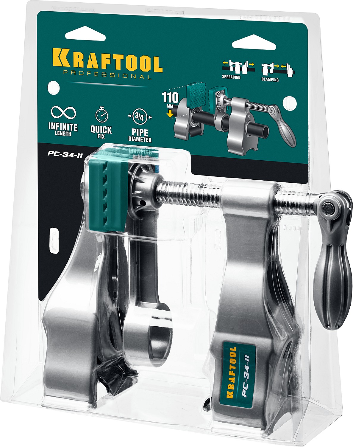 KRAFTOOL PC-34-11, 3/4″, глубина зажима 110 мм, зажим и распор, трубная струбцина (32301-2) — фото 8