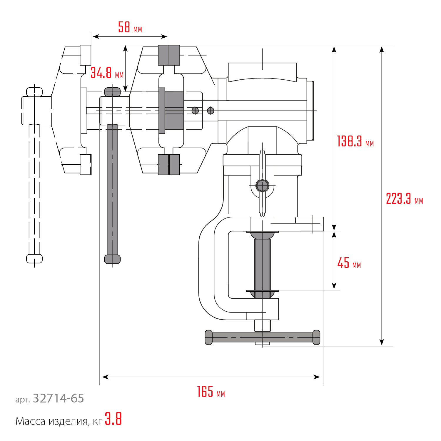KRAFTOOL 3D-Mini, 65/38 мм, многофункциональные настольные тиски (32714-65) — фото 13
