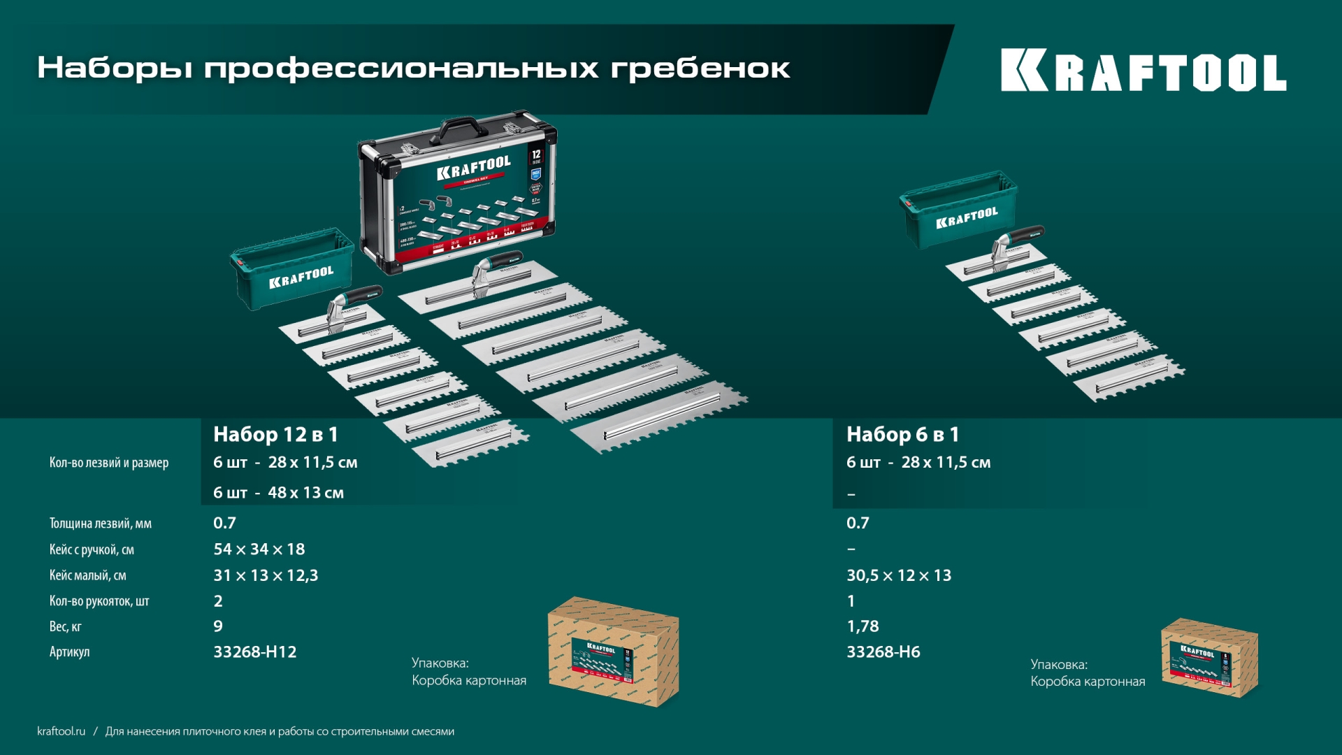 KRAFTOOL 280х115 мм, набор нержавеющих гребенок (6шт) со сменной 2к ручкой, в пластиковом кейсе (33268-H6) — фото 14