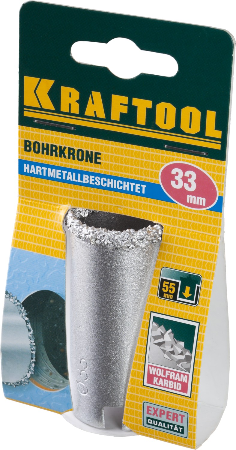 KRAFTOOL 33 мм, L 55 мм, карбид вольфрама, коронка кольцевая (33401-33) — фото 2
