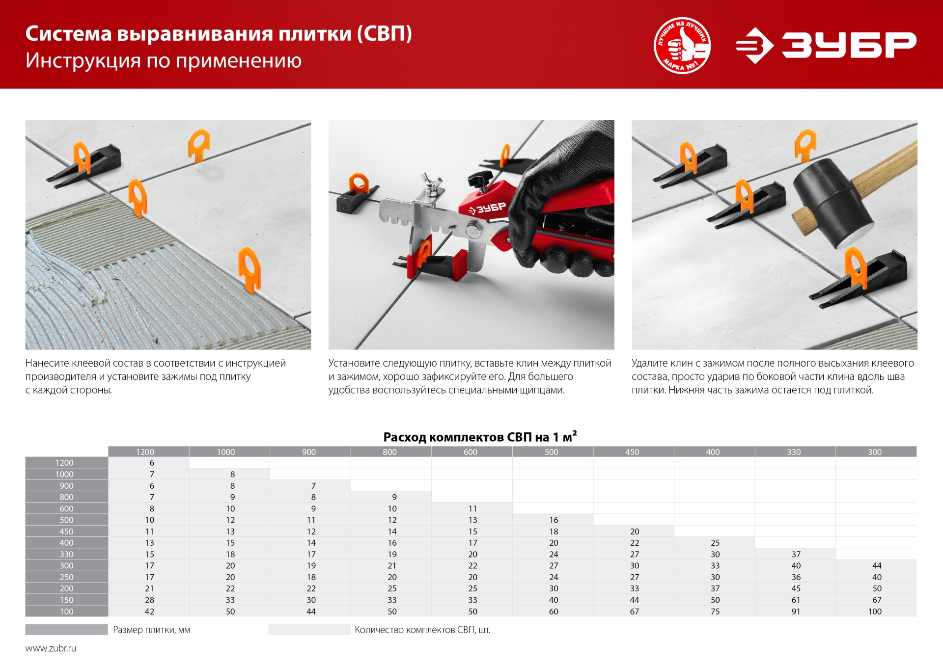 ЗУБР СВП, комплект: 1,7 мм, клин+зажим 50 + 50 шт, система выравнивания плитки (3384-H50) — фото 6