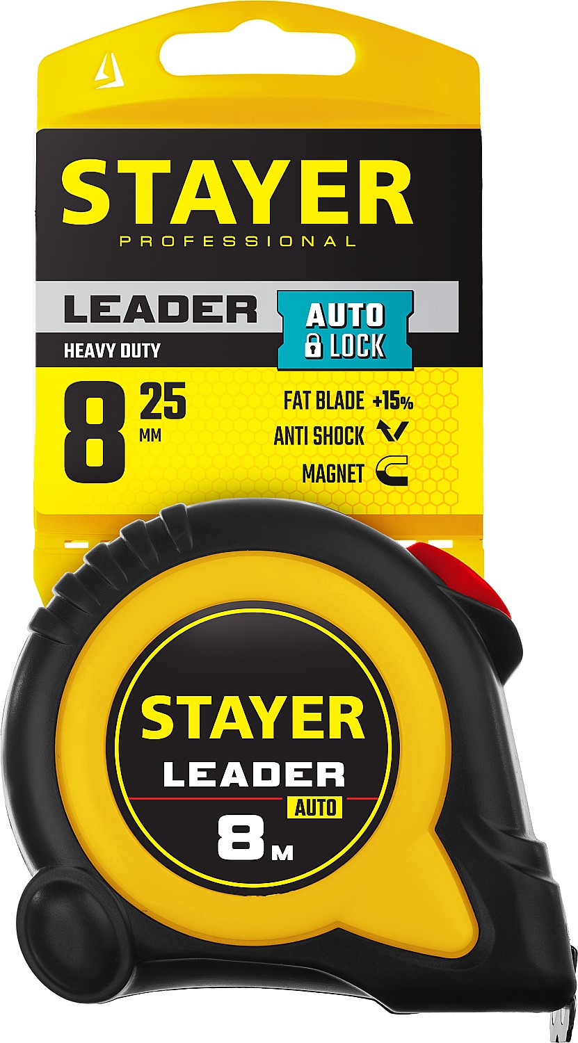 STAYER Leader, 8 м х 25 мм, рулетка с автостопом, Professional (3402-08-25) — фото 3