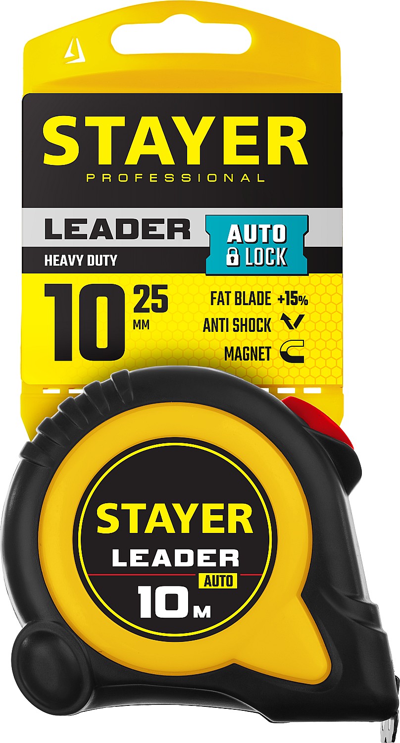 STAYER Leader, 10 м х 25 мм, рулетка с автостопом, Professional (3402-10-25) — фото 4