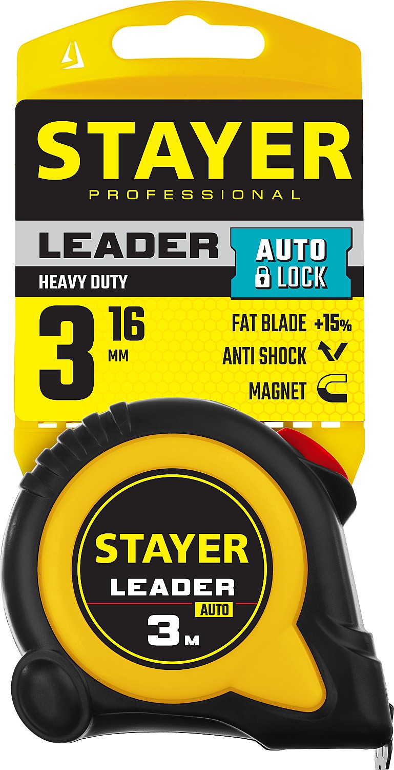 STAYER Leader, 3 м х 16 мм, рулетка с автостопом, Professional (3402-3) — фото 3