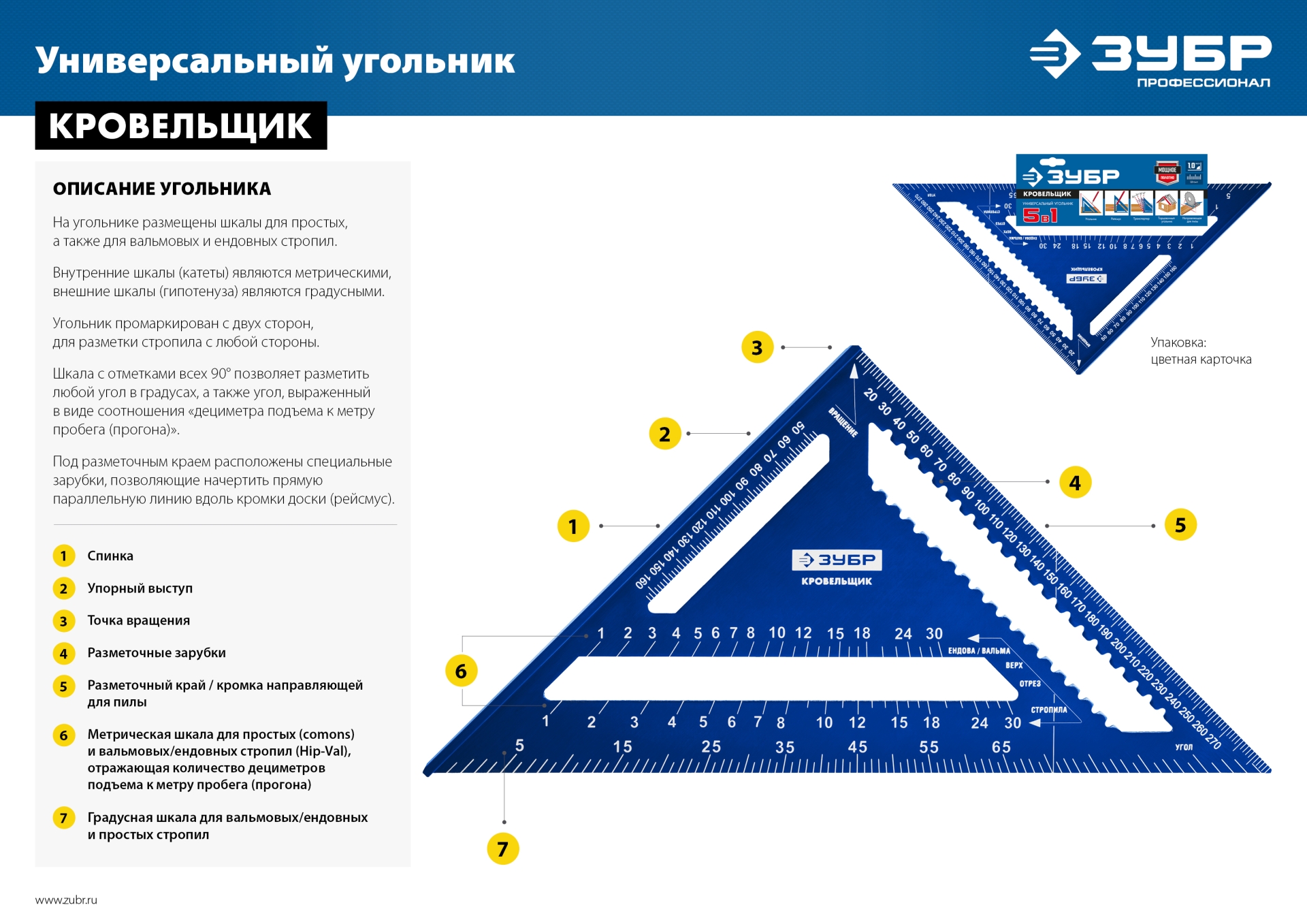 ЗУБР Кровельщик, 300 мм, 5-в-1, универсальный кровельный угольник, Профессионал (34391-30) — фото 13