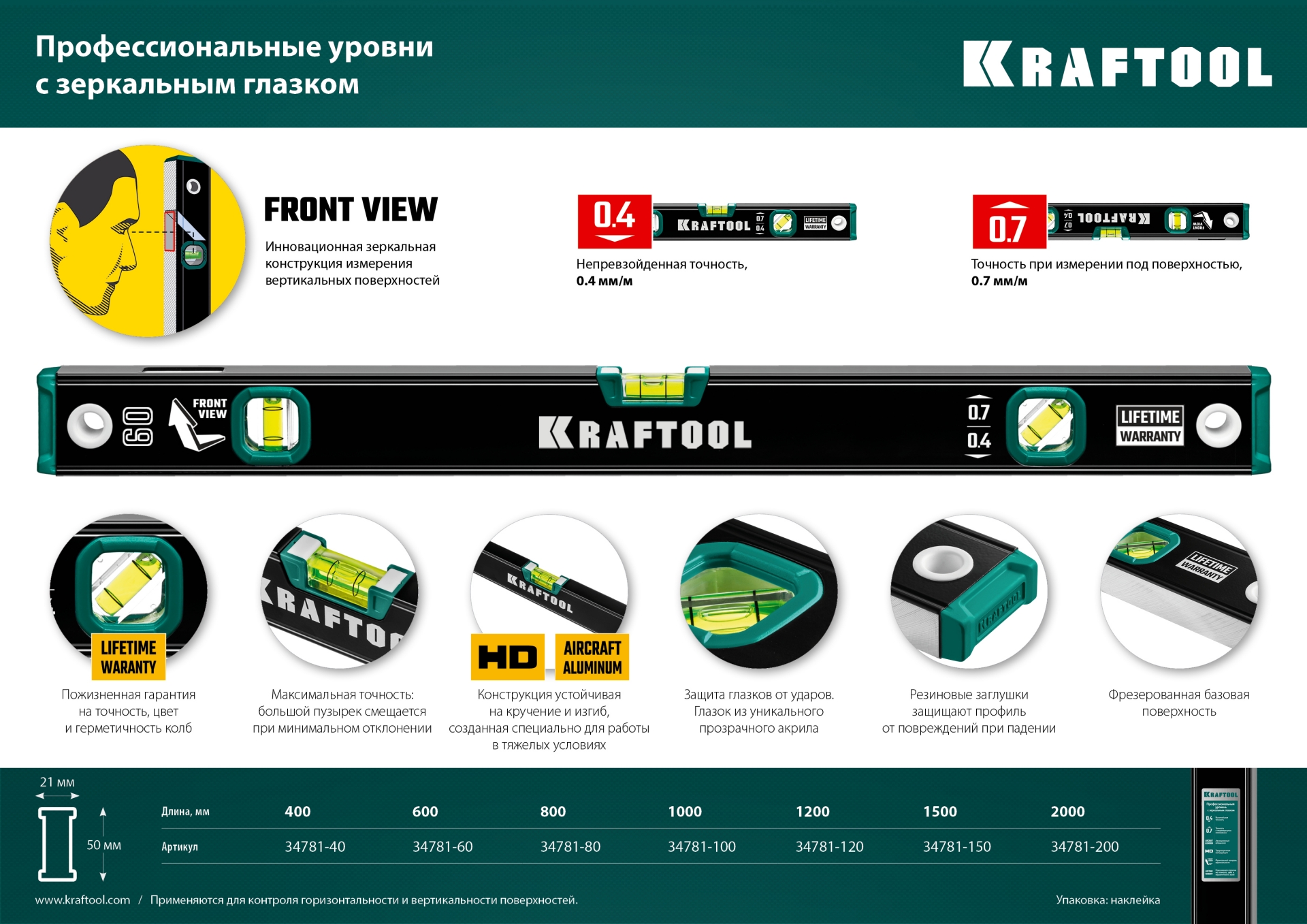 KRAFTOOL 1000 мм, с зеркальным глазком, уровень (34781-100) — фото 11