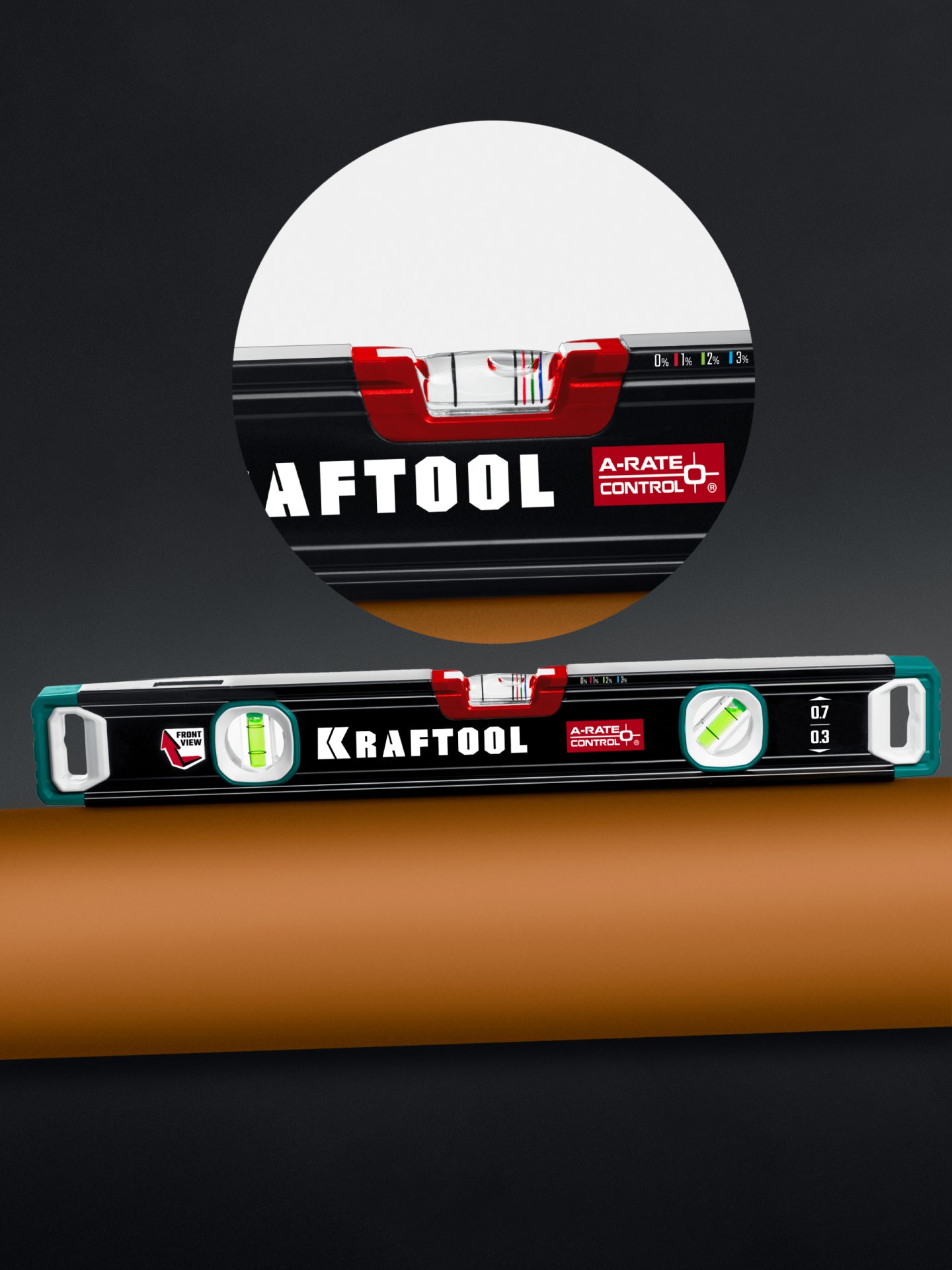 KRAFTOOL A-RATE CONTROL, 400 мм, точность 0.3 мм/м, с инновационным зеркальным глазком, сверхпрочный уровень (34986-40) — фото 4