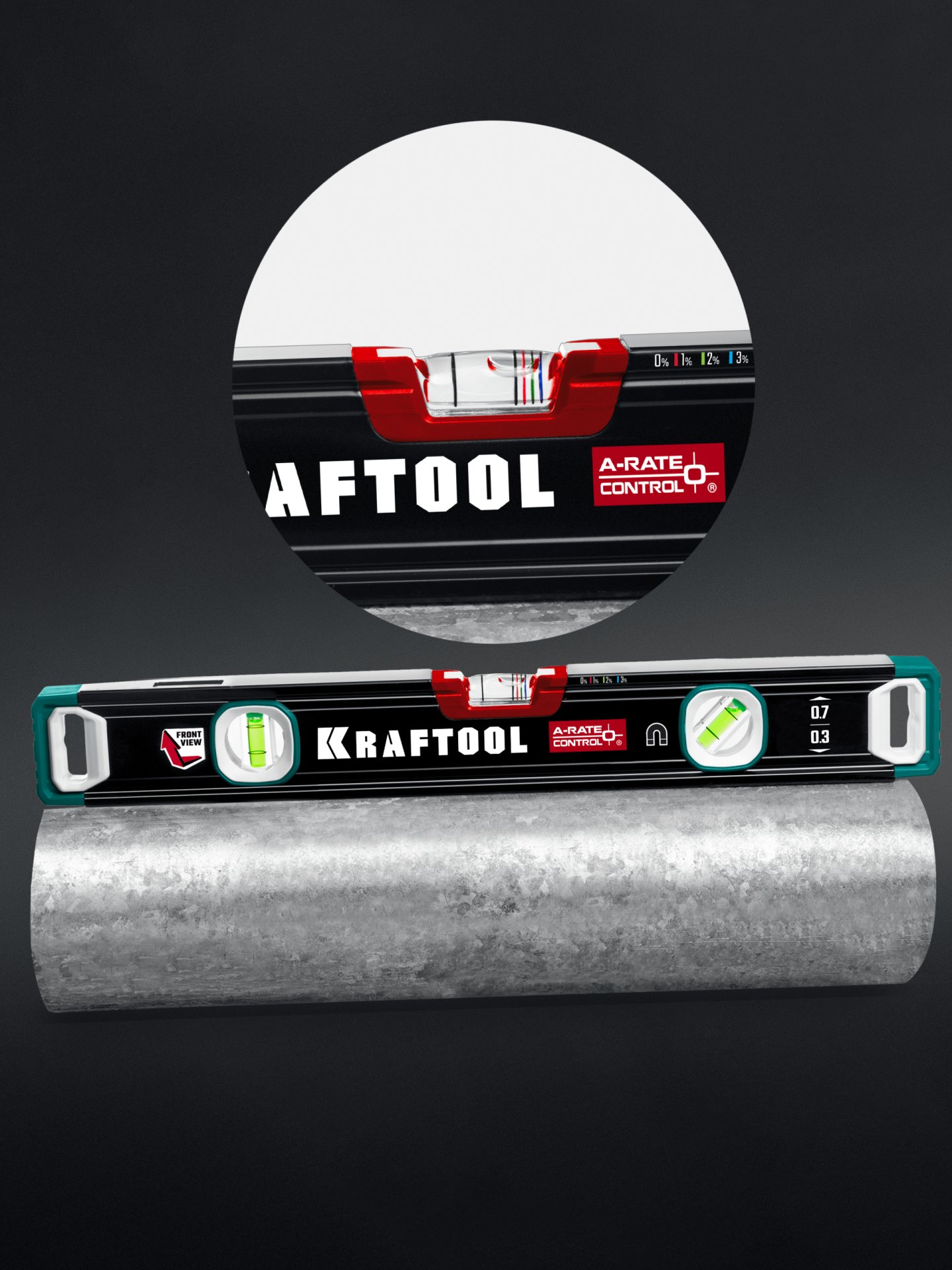 KRAFTOOL A-RATE CONTROL, 400 мм, точность 0.3 мм/м, с зеркальным глазком, сверхпрочный магнитный уровень (34988-40) — фото 4