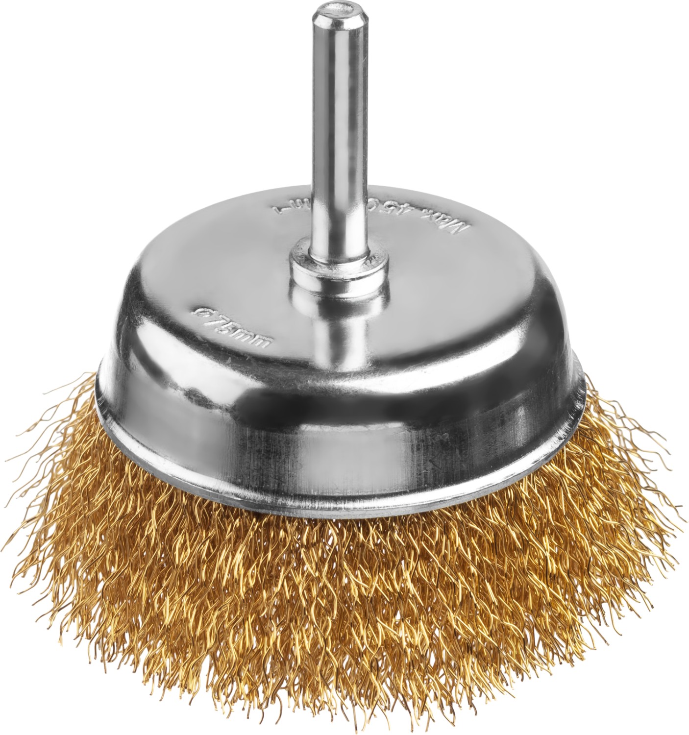 MIRAX 75 мм, витая стальная латунированная проволока 0.3 мм, щетка чашечная для дрели (35147-075)