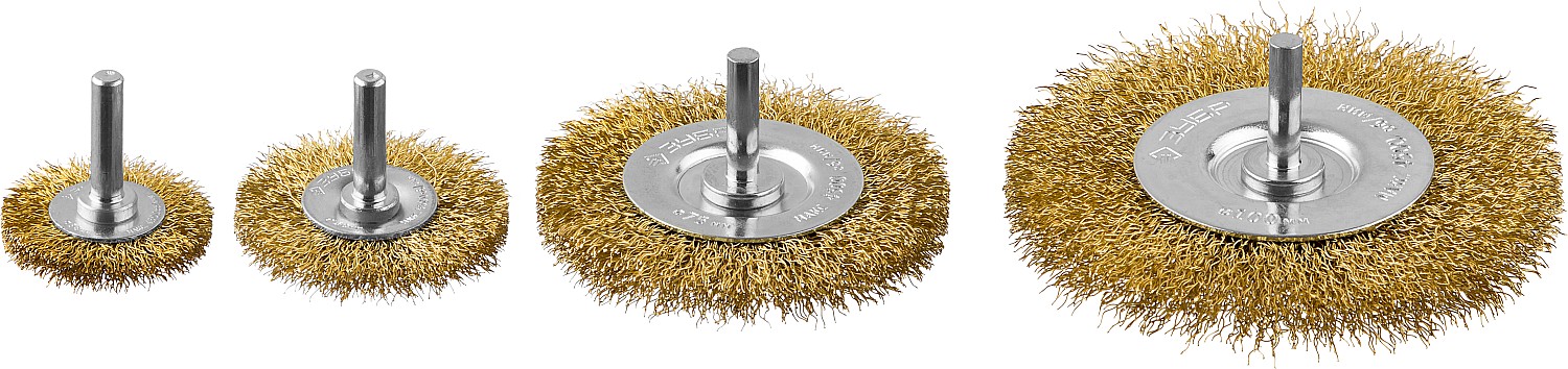 ЗУБР 38/50/75/100 мм, витая латунированная, стальная проволока, набор дисковых щеток крацовок для дрели, Профессионал (3521-H4)