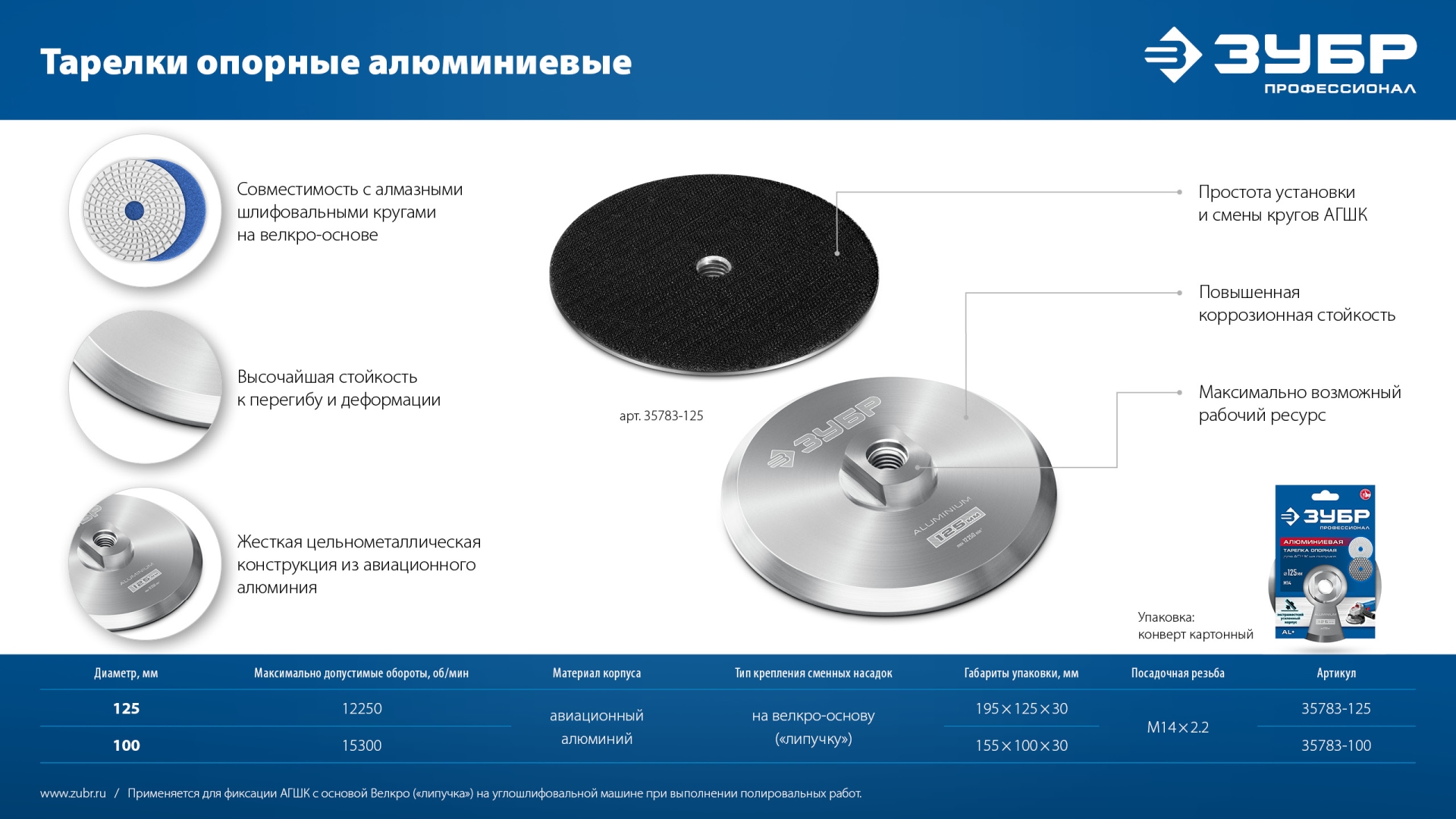 ЗУБР d 125 мм, М14, держатель алюминиевый для АГШК, ПРОФЕССИОНАЛ (35783-125) — фото 8