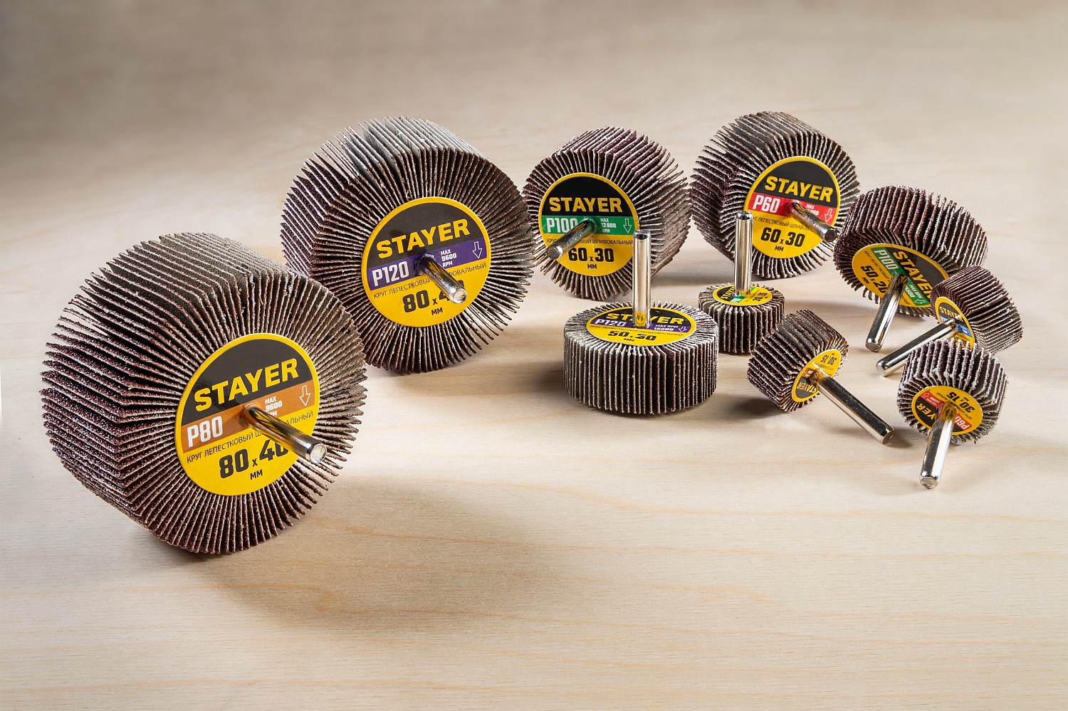 STAYER d 30 x 15 мм, P120, на шпильке d 6 мм, круг шлифовальный лепестковый (36606-120) — фото 2