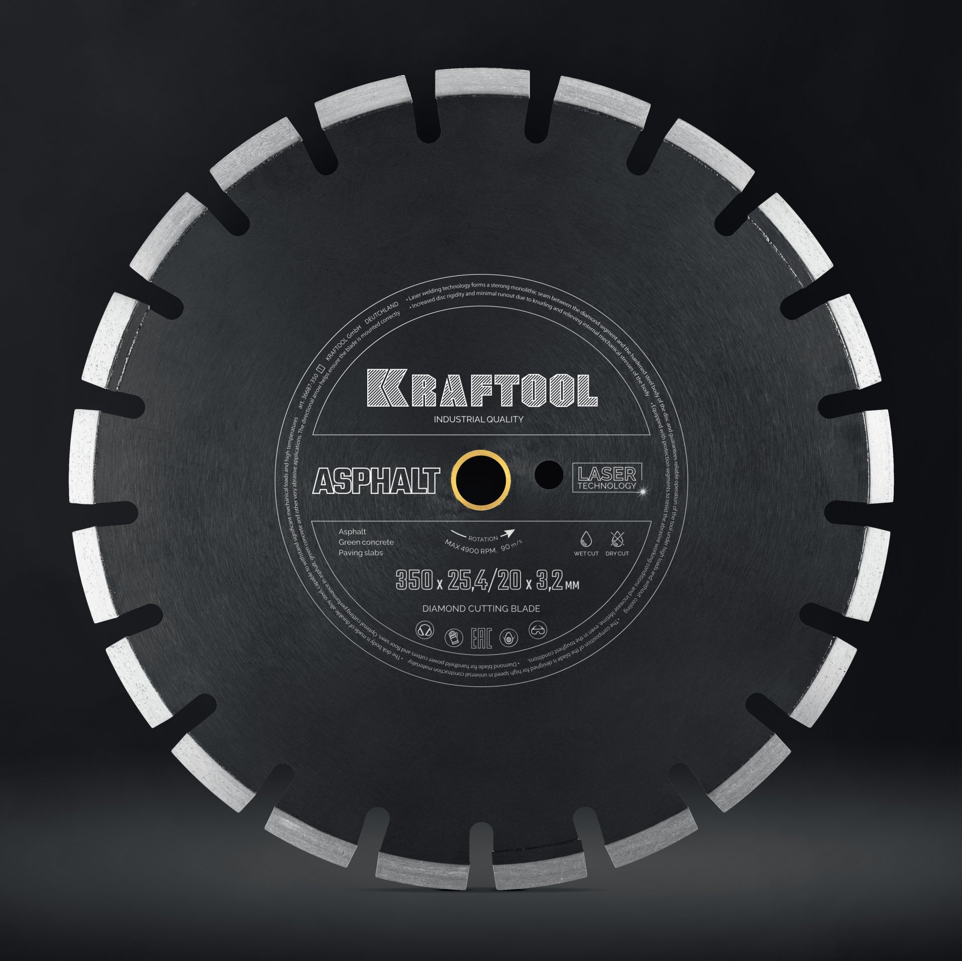 KRAFTOOL ASPHALT 350 мм (25.4/20 мм, 12х3.2 мм), алмазный диск (36687-350) — фото 3