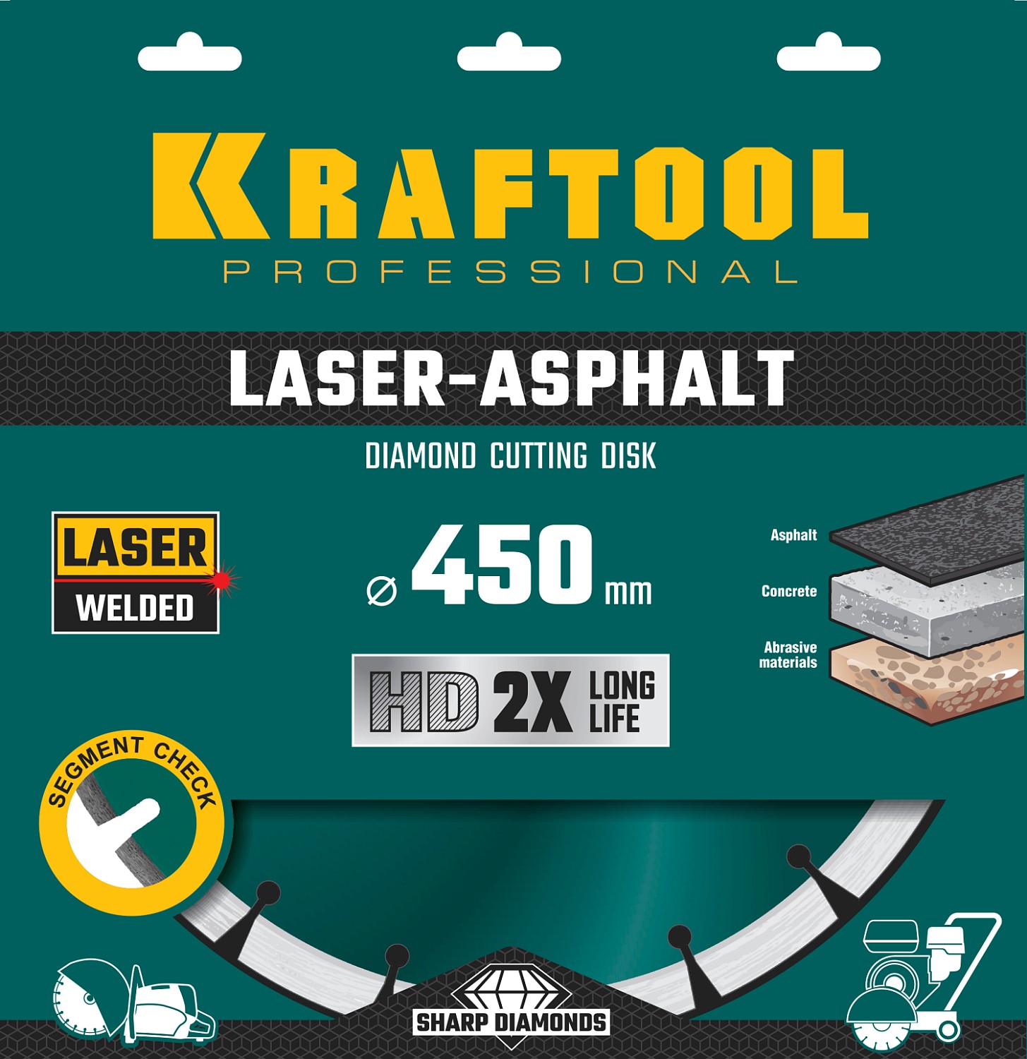 KRAFTOOL LASER-ASPHALT 450 мм (25.4/20 мм, 10х4.0 мм), алмазный диск (36687-450) — фото 3