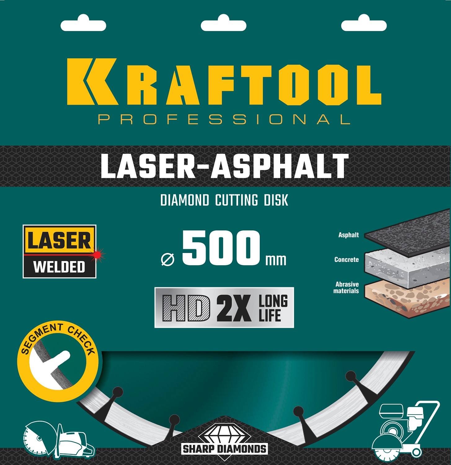 KRAFTOOL LASER-ASPHALT 500 мм (25.4/20 мм, 10х4.5 мм), алмазный диск (36687-500) — фото 3