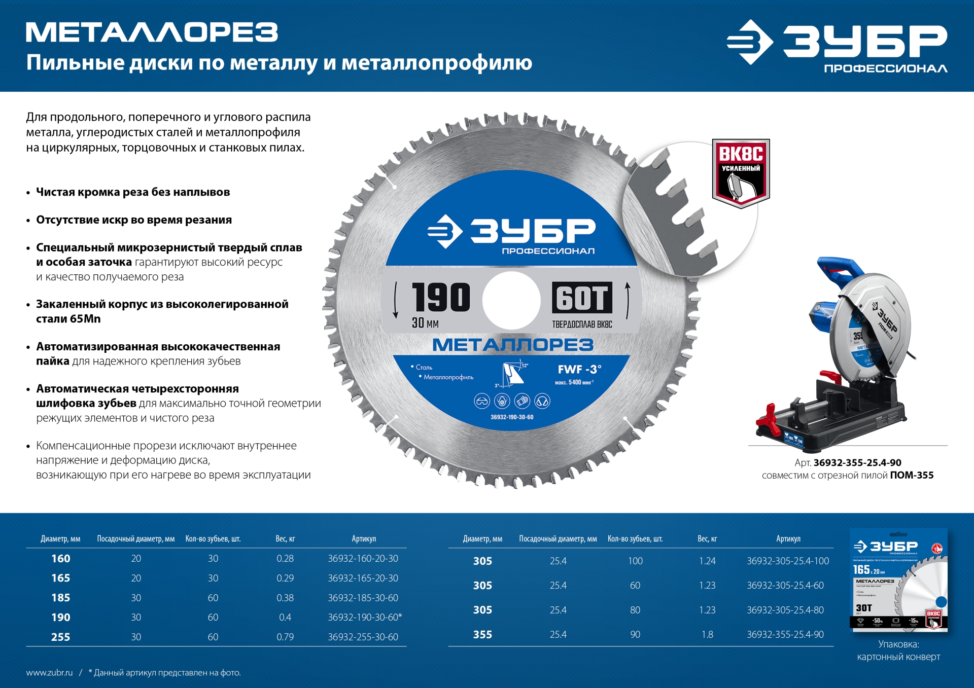 ЗУБР Металлорез, 305 х 25.4 мм, 80Т, пильный диск по металлу и металлопрофилю, Профессионал (36932-305-25.4-80) — фото 6