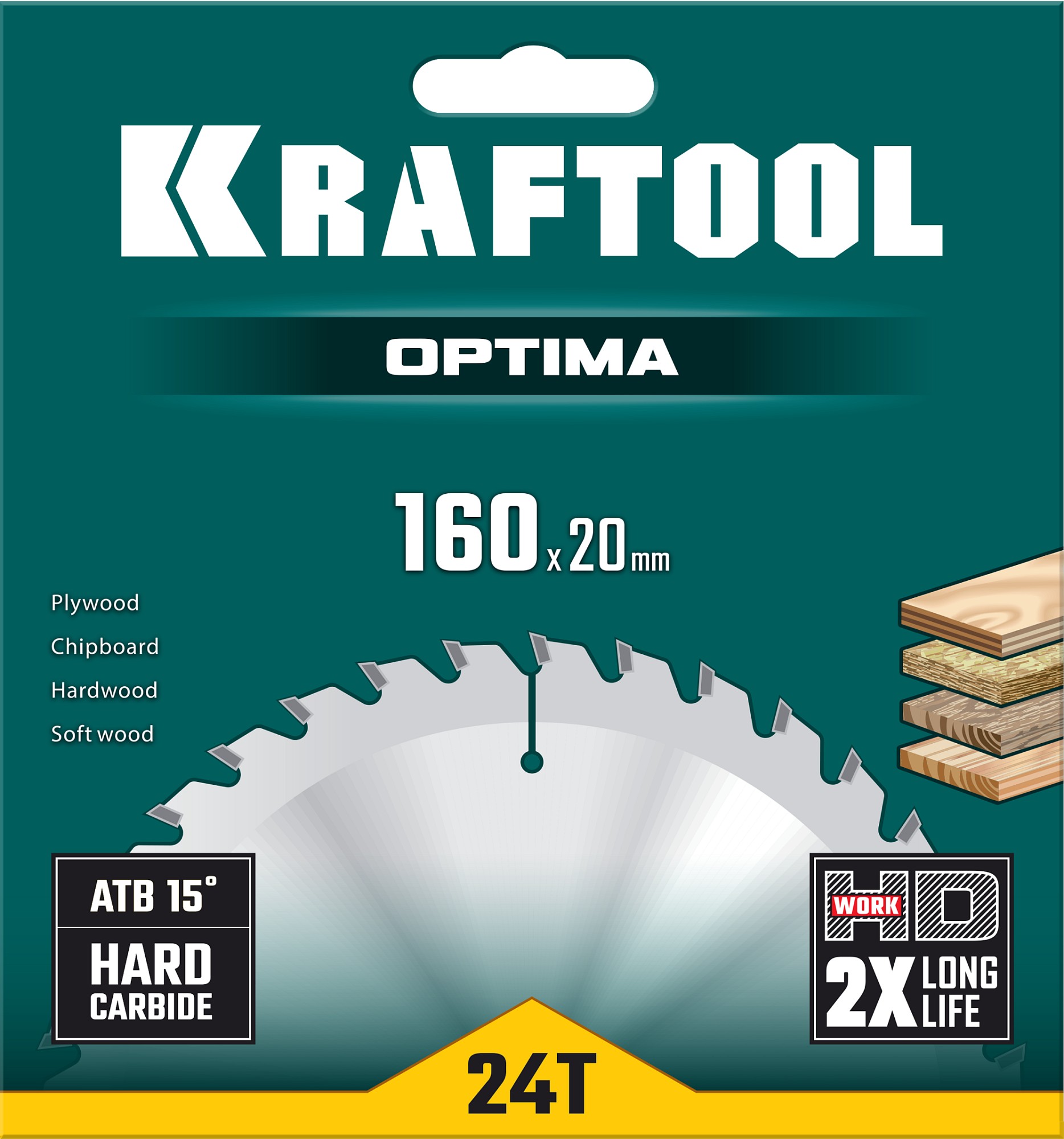 KRAFTOOL Optima, 160 х 20 мм, 24Т, пильный диск по дереву (36951-160-20) — фото 5