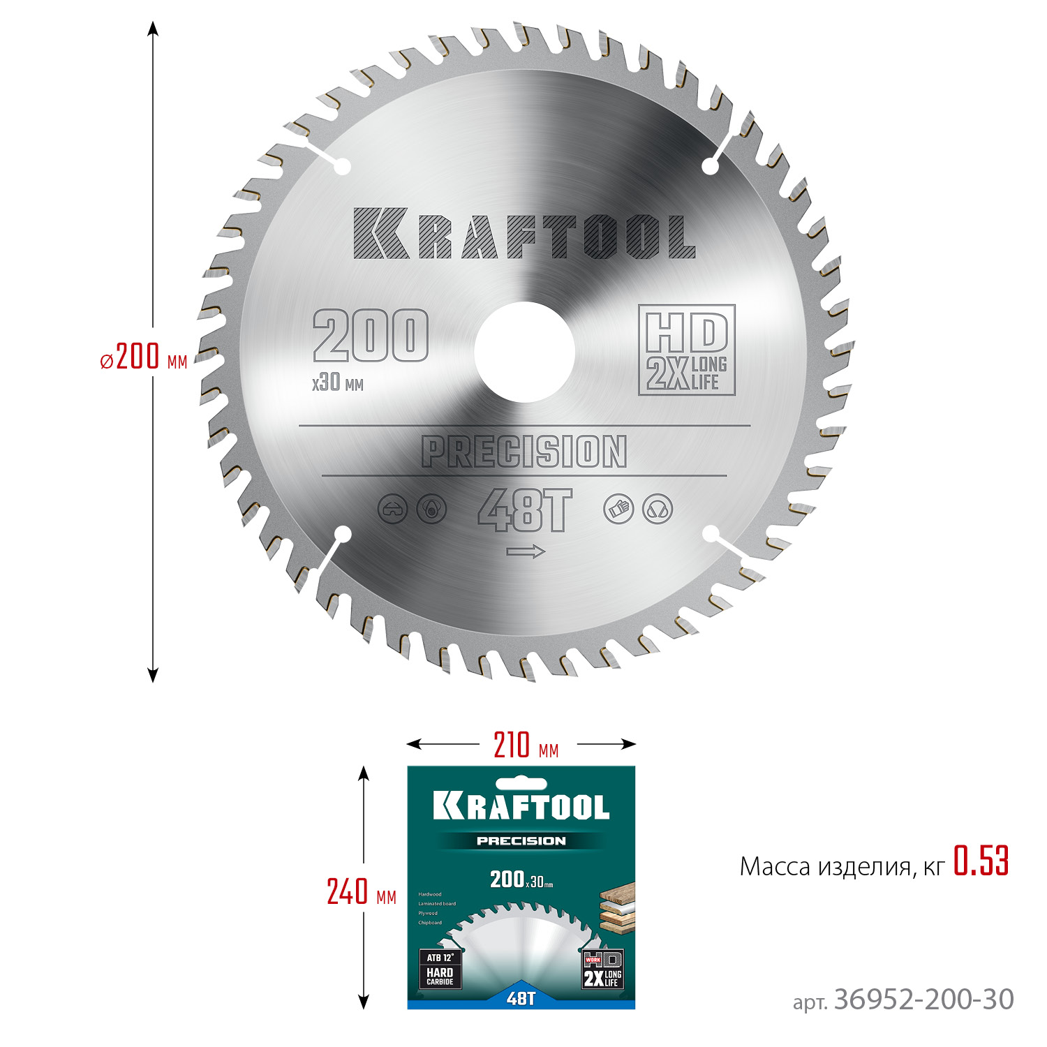 KRAFTOOL Precision, 200 х 30 мм, 48Т, пильный диск по дереву (36952-200-30) — фото 6