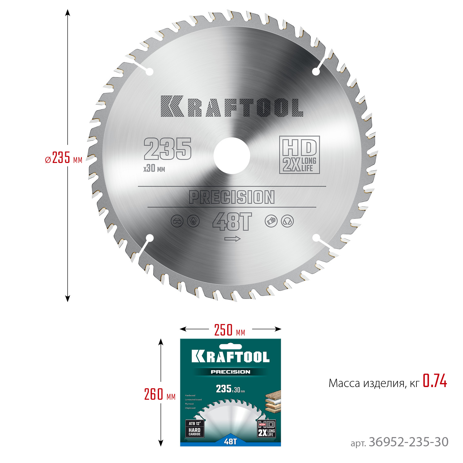 KRAFTOOL Precision, 235 х 30 мм, 48Т, пильный диск по дереву (36952-235-30) — фото 6