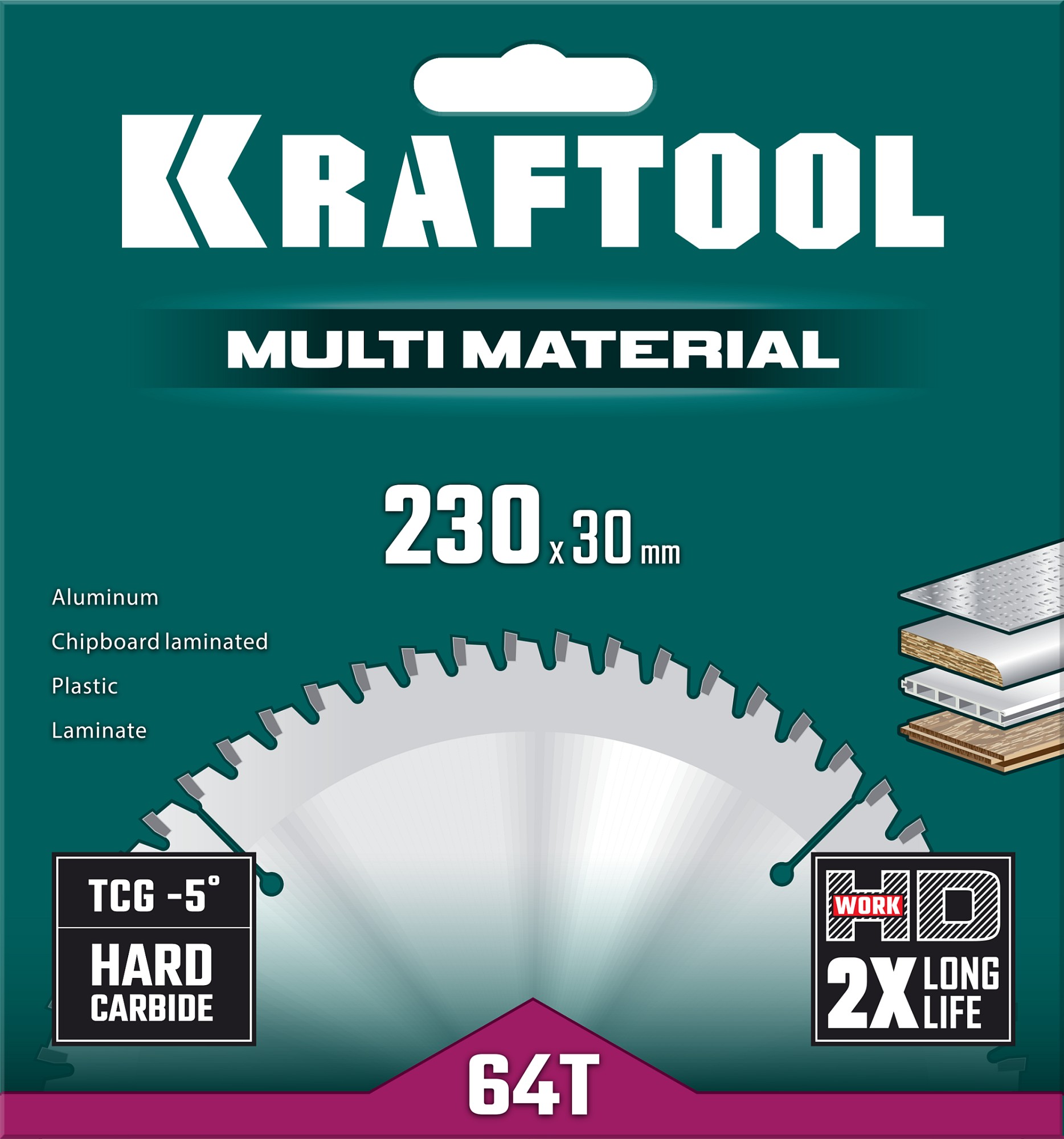 KRAFTOOL Multi Material, 230 х 30 мм, 64Т, пильный диск по алюминию (36953-230-30) — фото 5