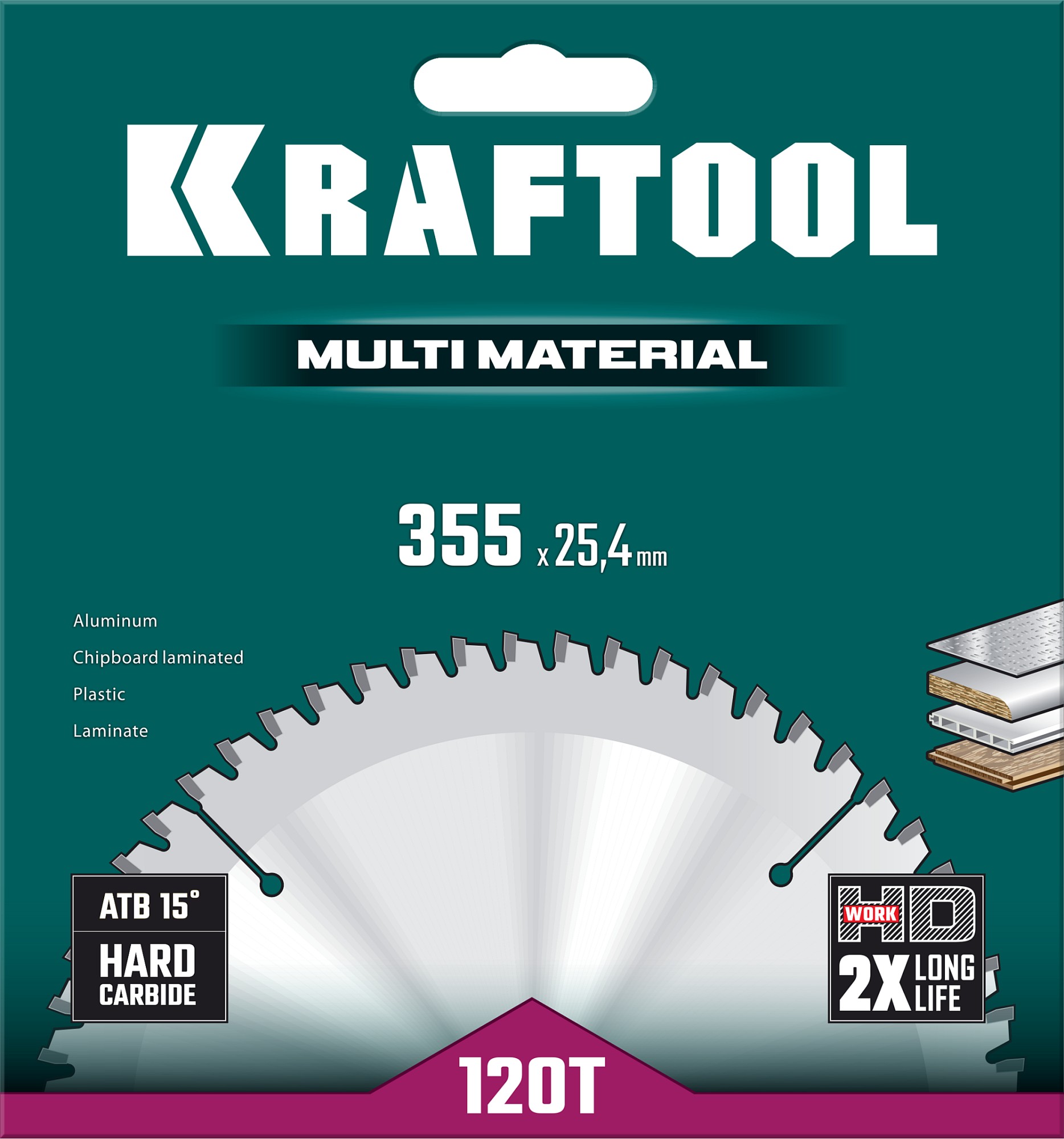 KRAFTOOL Multi Material, 355 х 25.4 мм, 120Т, пильный диск по алюминию (36953-355-25.4) — фото 5