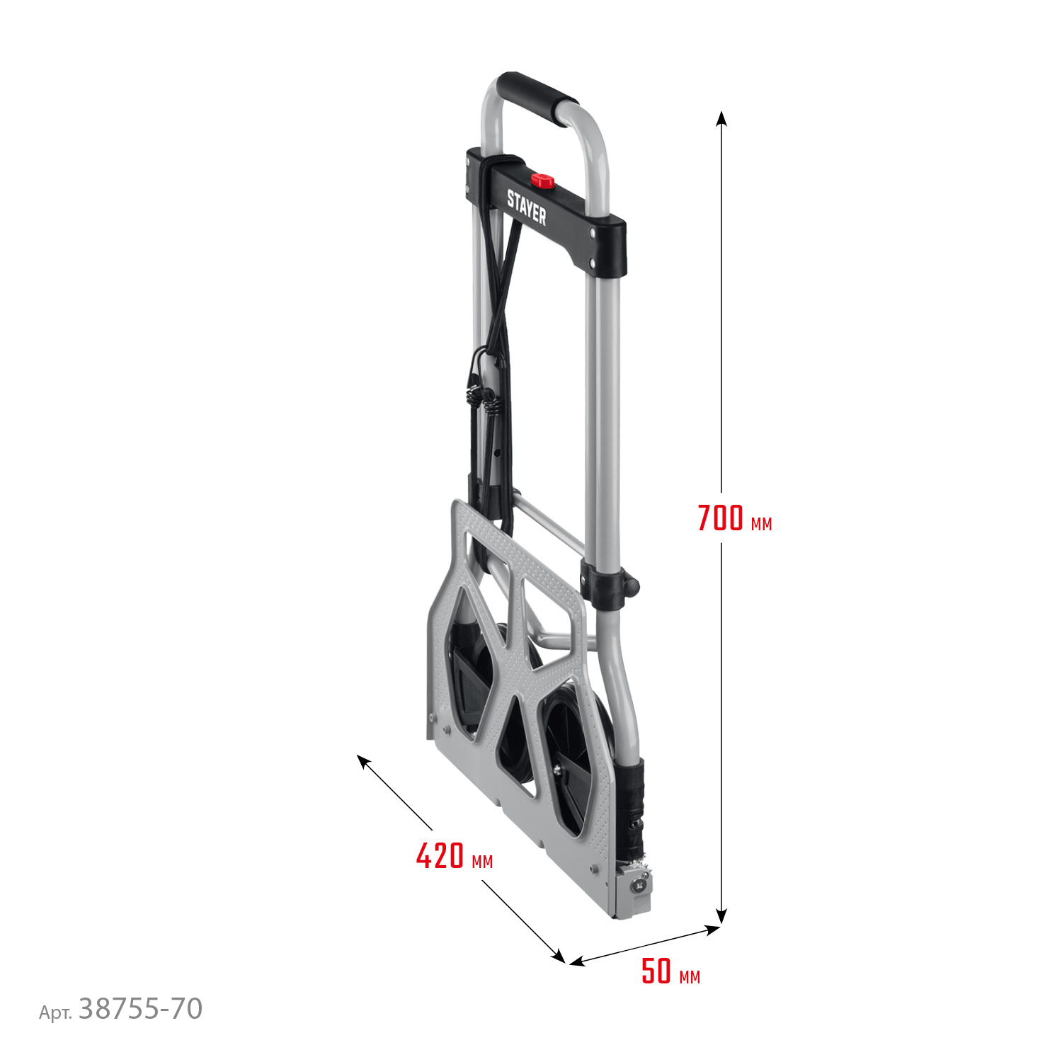 STAYER PROTruck, до 70кг, каркас и платформа из стали, платформа 42х28см, колеса d13 см, вес 4.1кг, складная хозяйственная тележка (38755-70) — фото 7