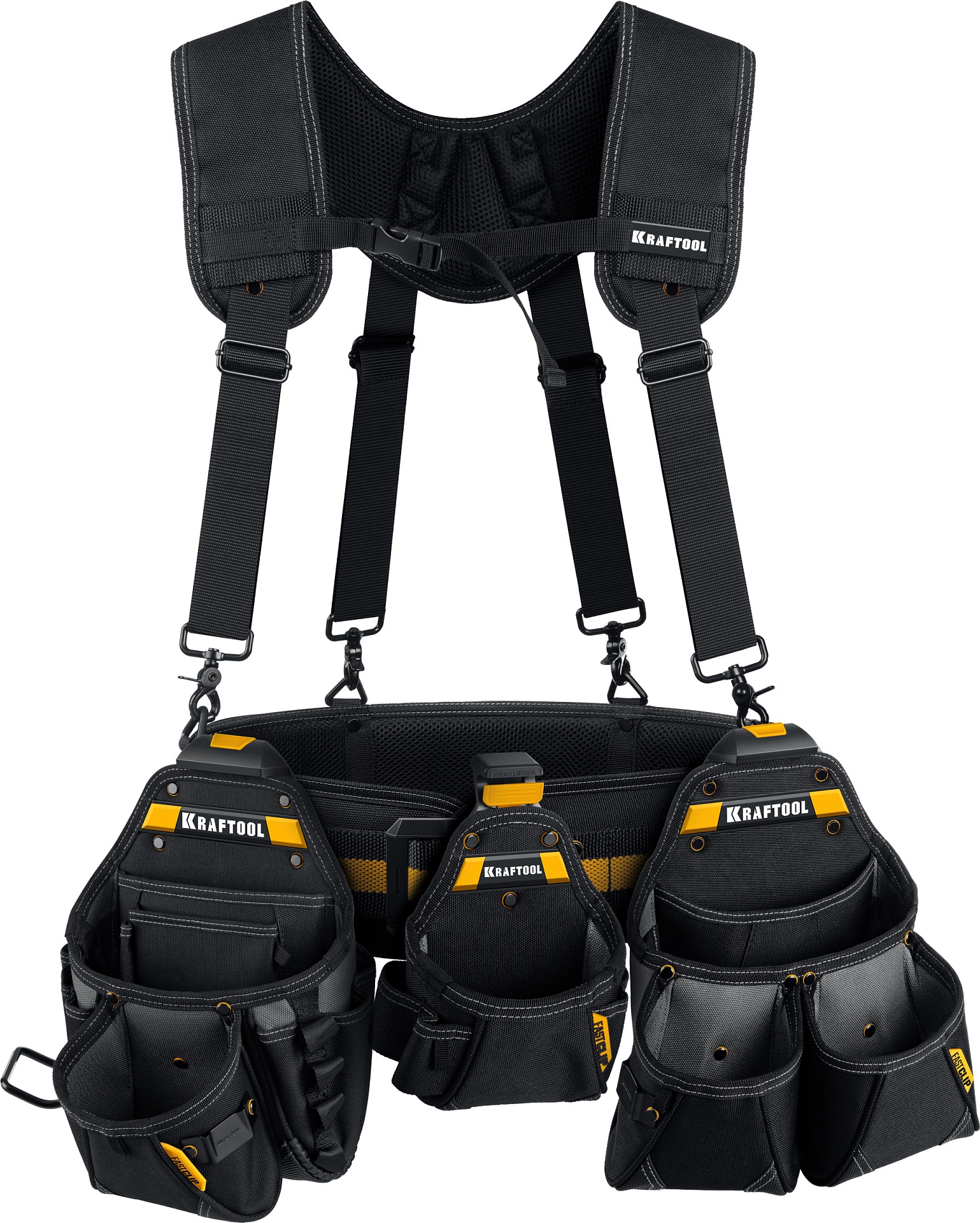 KRAFTOOL KBS-5 пояс монтажника, в комплекте: пояс монтажника, подтяжки и 3 сумки (38760-5)