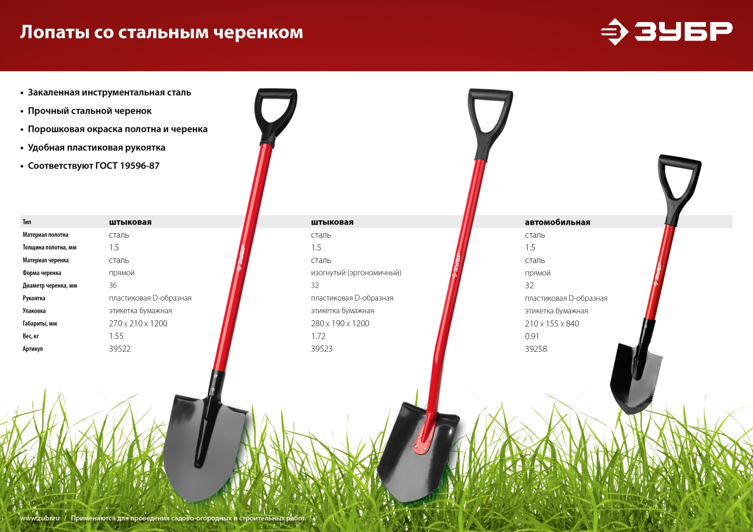 ЗУБР МАСТЕР, 120 см, стальной изогнутый черенок, штыковая лопата, закаленное полотно (39523) — фото 8