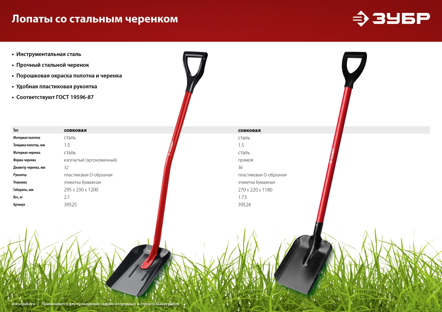 ЗУБР МАСТЕР, 118 см, стальной изогнутый черенок, совковая лопата, тип ЛСП, закаленное полотно (39525) — фото 8