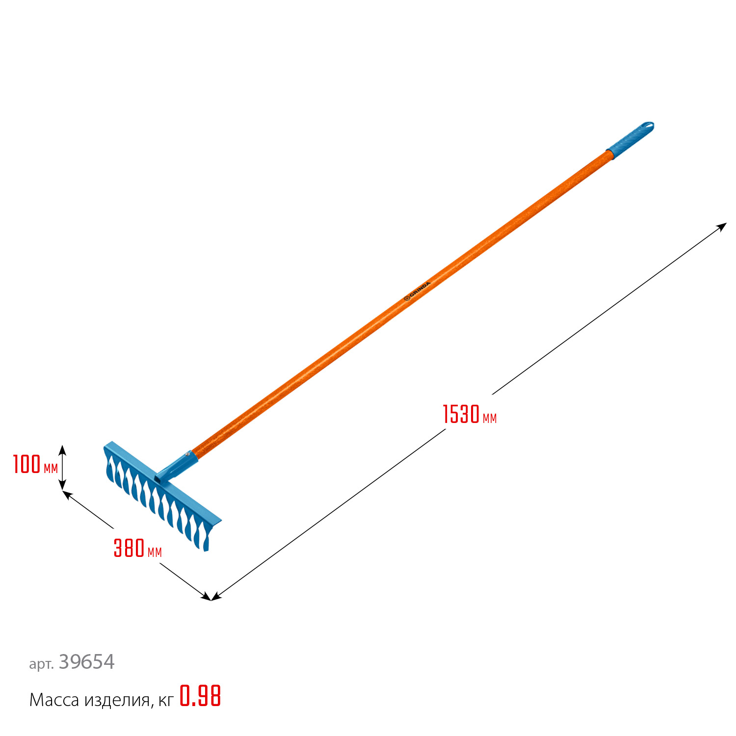 GRINDA PR-12T FIBER, 380 х 100 х 1530 мм, 12 витых зубцов, углеродистая сталь, фибергласовый черенок, садовые грабли, PROLine (39654) — фото 5