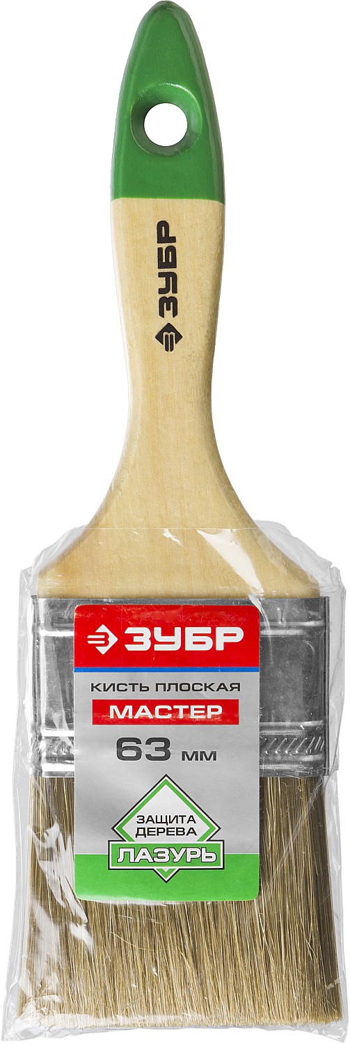 ЗУБР ЛАЗУРЬ, 63 мм, 2.5″, светлая смешанная щетина, деревянная ручка, плоская кисть (4-01009-063) — фото 3