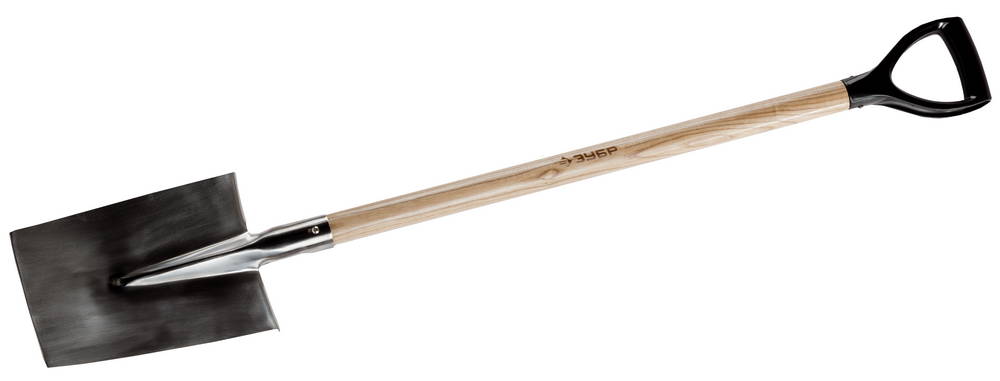 ЗУБР 120 см, деревянный лакированный черенок в/с, D-рукоятка, штыковая трапециевидная лопата, полотно из нержавеющей стали (4-39412)