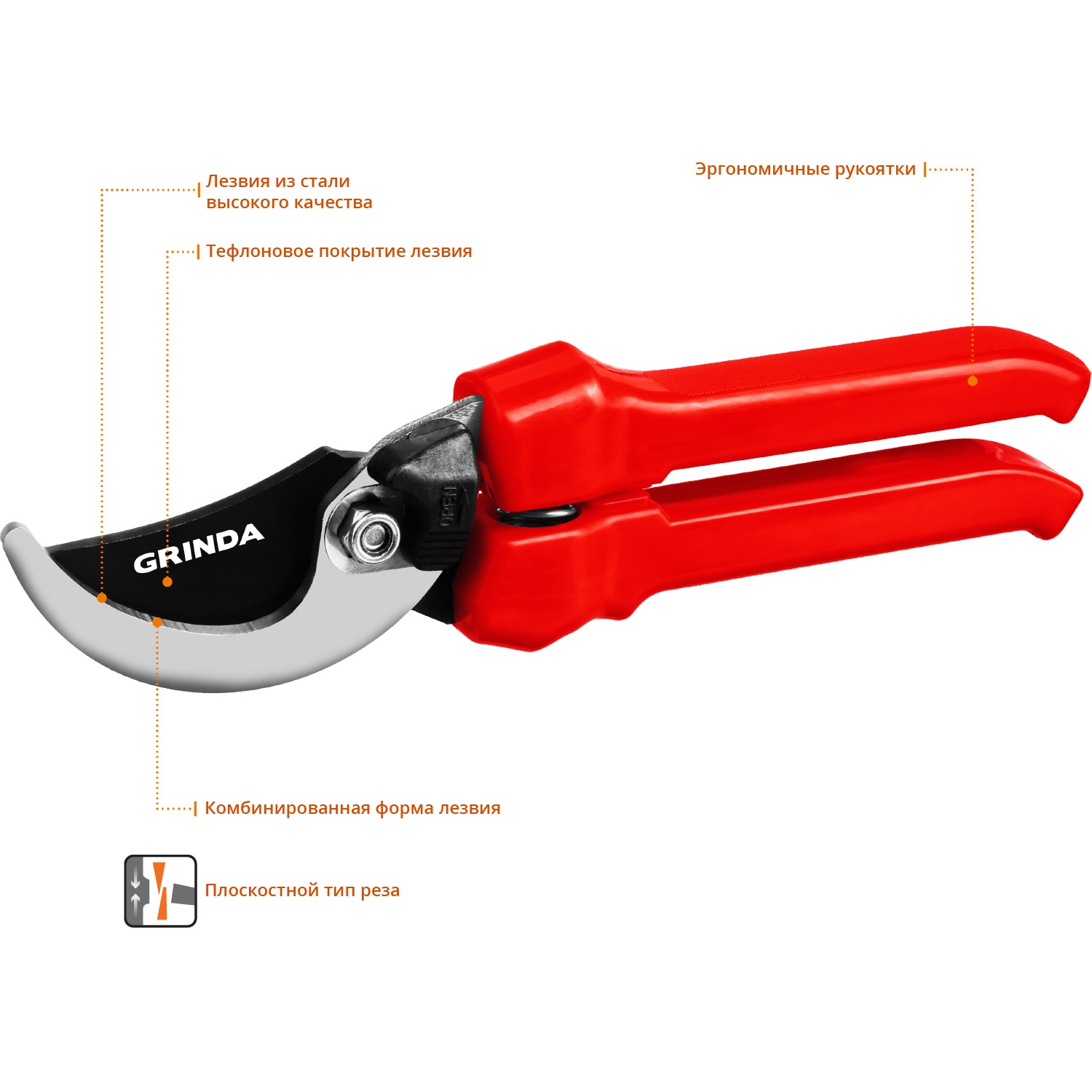 GRINDA G-33, 200 мм, закаленные лезвия, тефлоновое покрытие, пластиковые рукоятки, плоскостной секатор (40211) — фото 3
