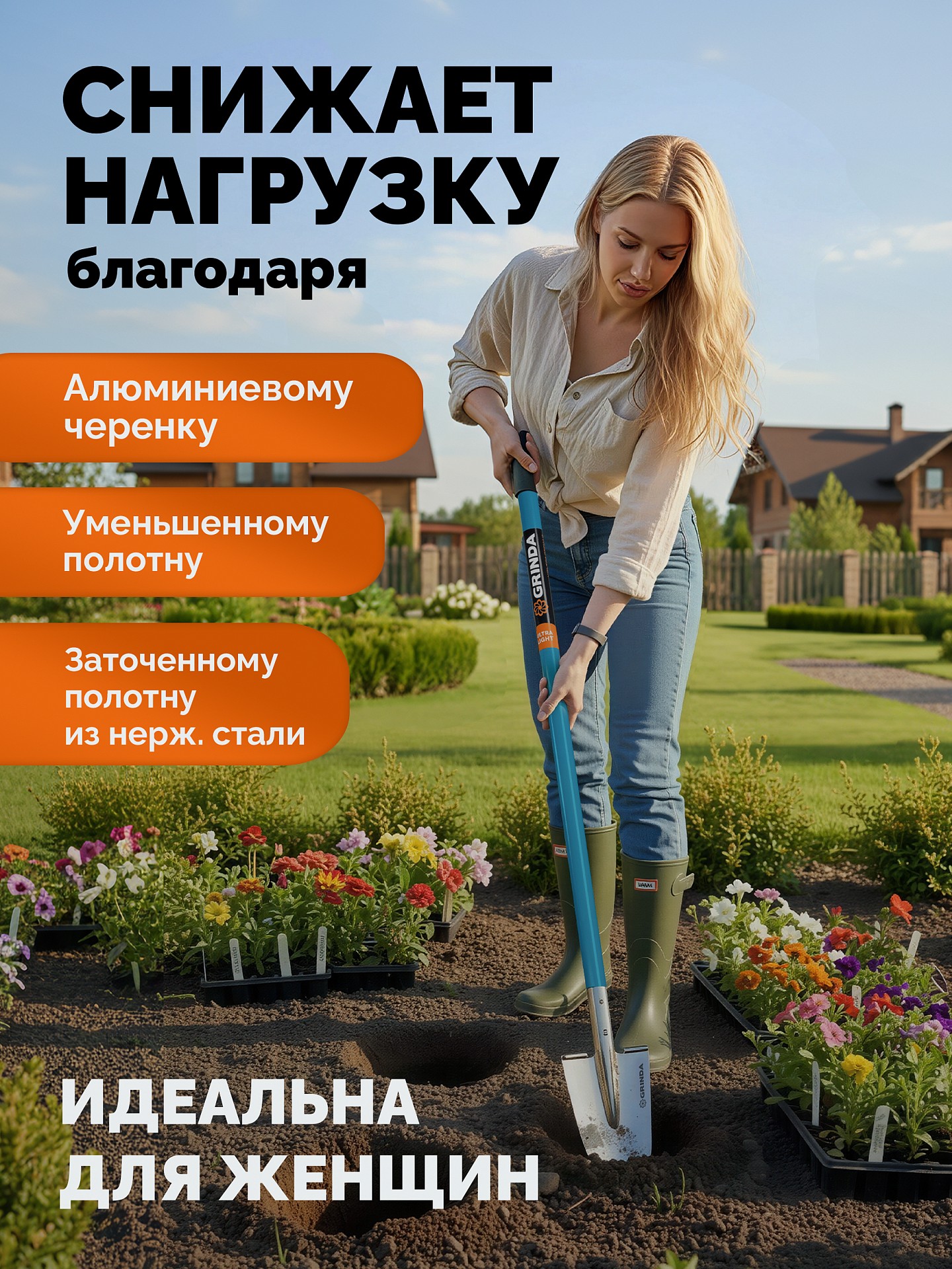 GRINDA WS-1 лопата дамская посадочная, 200х120х1200мм, алюминиевый черенок, PROLine (421826) — фото 4