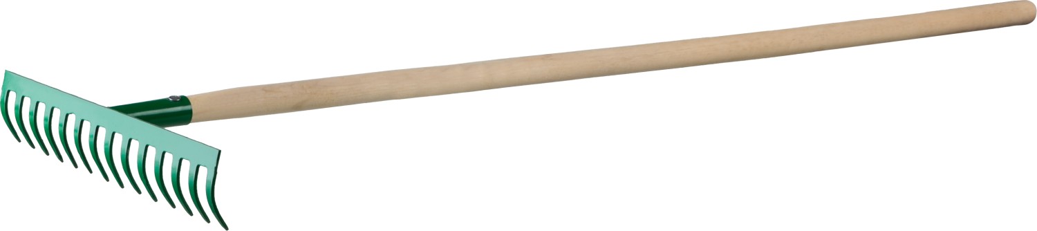 РОСТОК 355 x 80 x 1300 мм, 14 прямых зубьев, рабочая поверхность из стали, покрытие краска, черенок деревянный высш. сорт, грабли (421901-14)