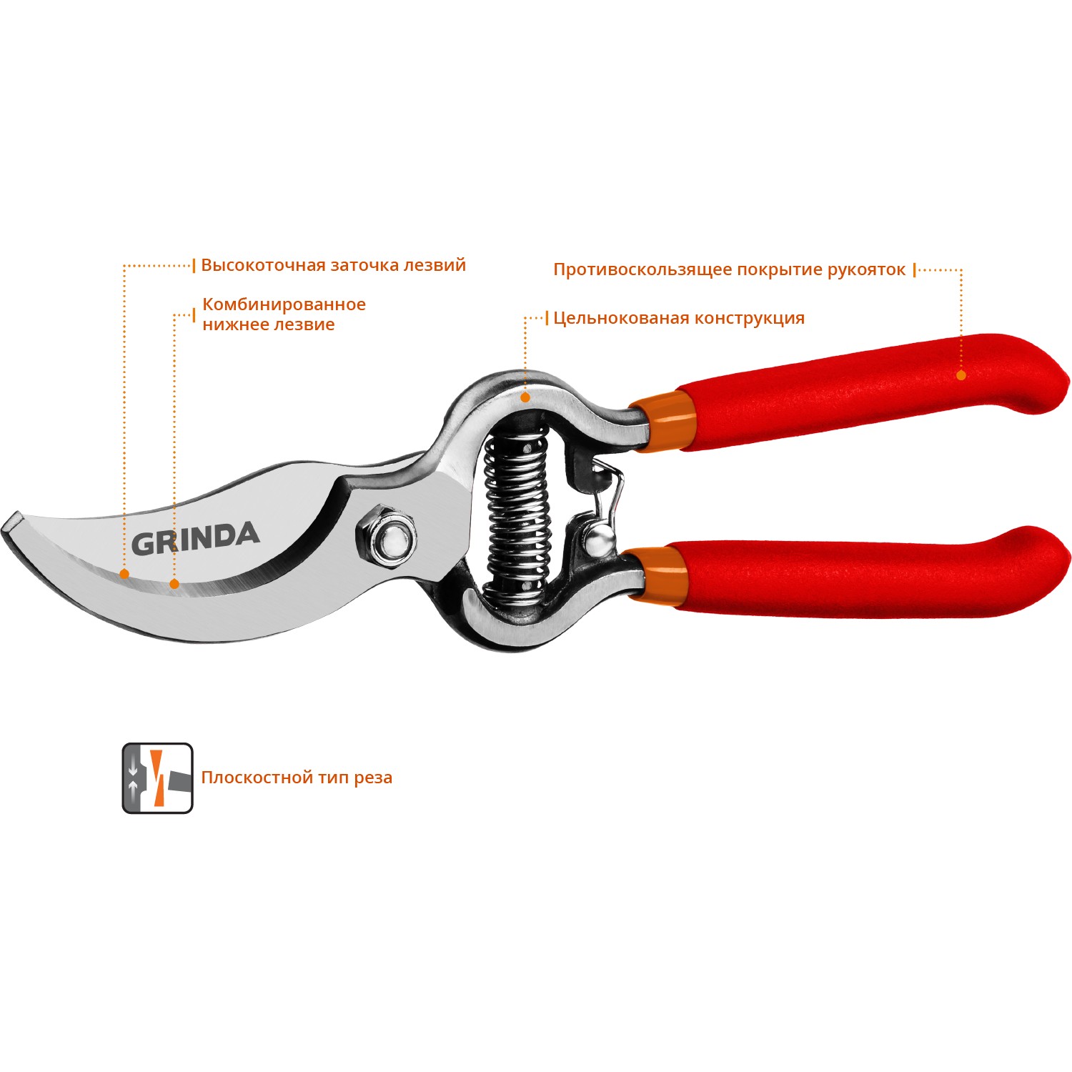 GRINDA G-3, 200 мм, высокоуглеродистая сталь, цельнокованый, покрытие ПВХ, плоскостной секатор (423103) — фото 3