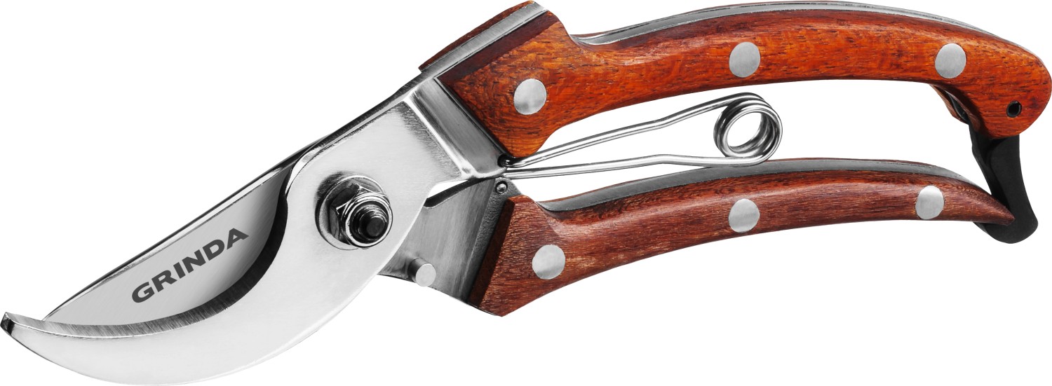 GRINDA P-17, 195 мм, из нержавеющей стали, с деревянными рукоятками, цельнокованый компактный плоскостной секатор, PROLine (423417) — фото 5