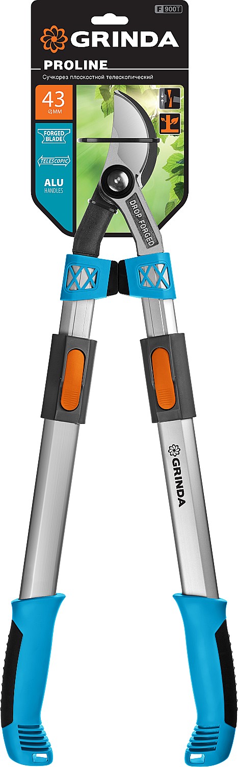 GRINDA F-900T, 650 - 900 мм, кованые лезвия, алюминиевые ручки, телескопический, плоскостной сучкорез, PROLine (424510) — фото 6