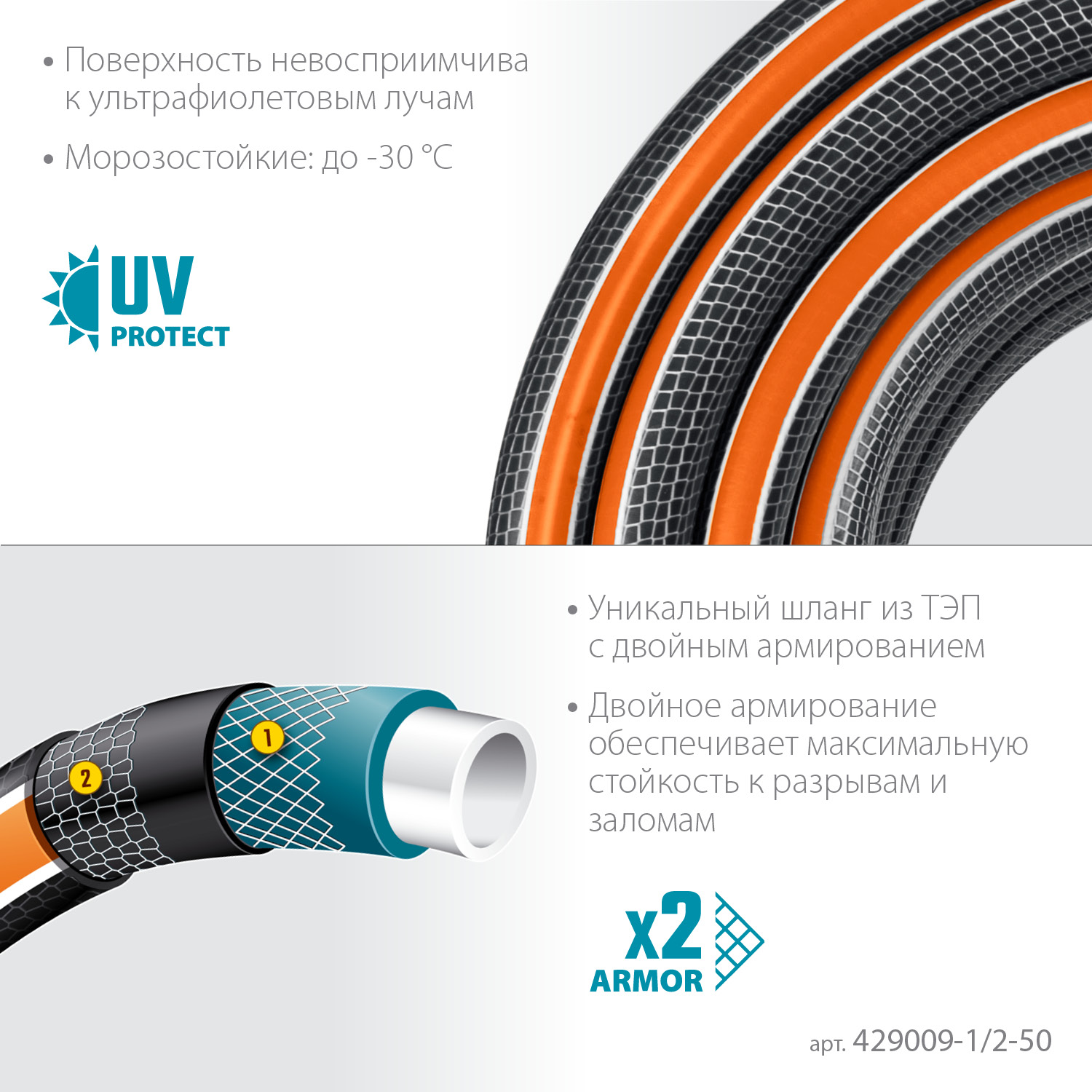 GRINDA ULTRA 6, 1/2″, 50 м, 30 атм, шестислойный, двойное армирование, поливочный шланг, PROLine (429009-1/2-50) — фото 4